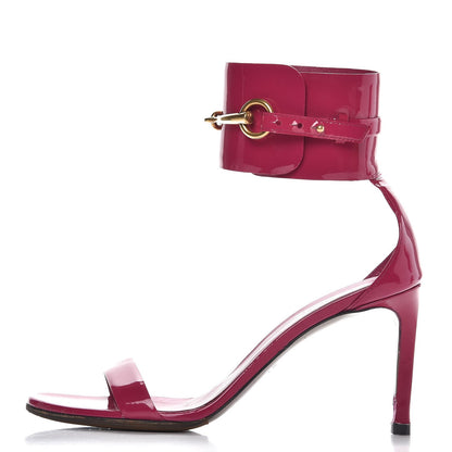 Gucci Patent Bright Bit Ankle Sandals 37.5 Shocking Pink 1 of 10