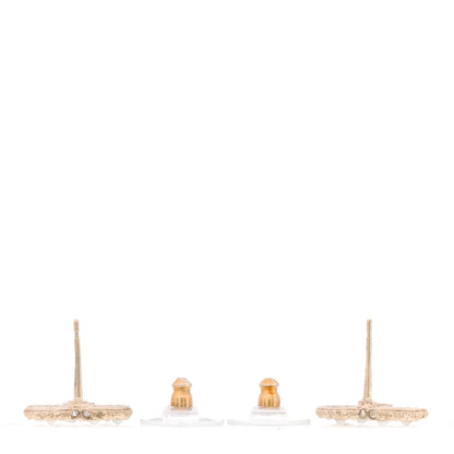 Chanel Metal Graduated Pearl Crystal CC Earrings Light Gold 3 of 5
