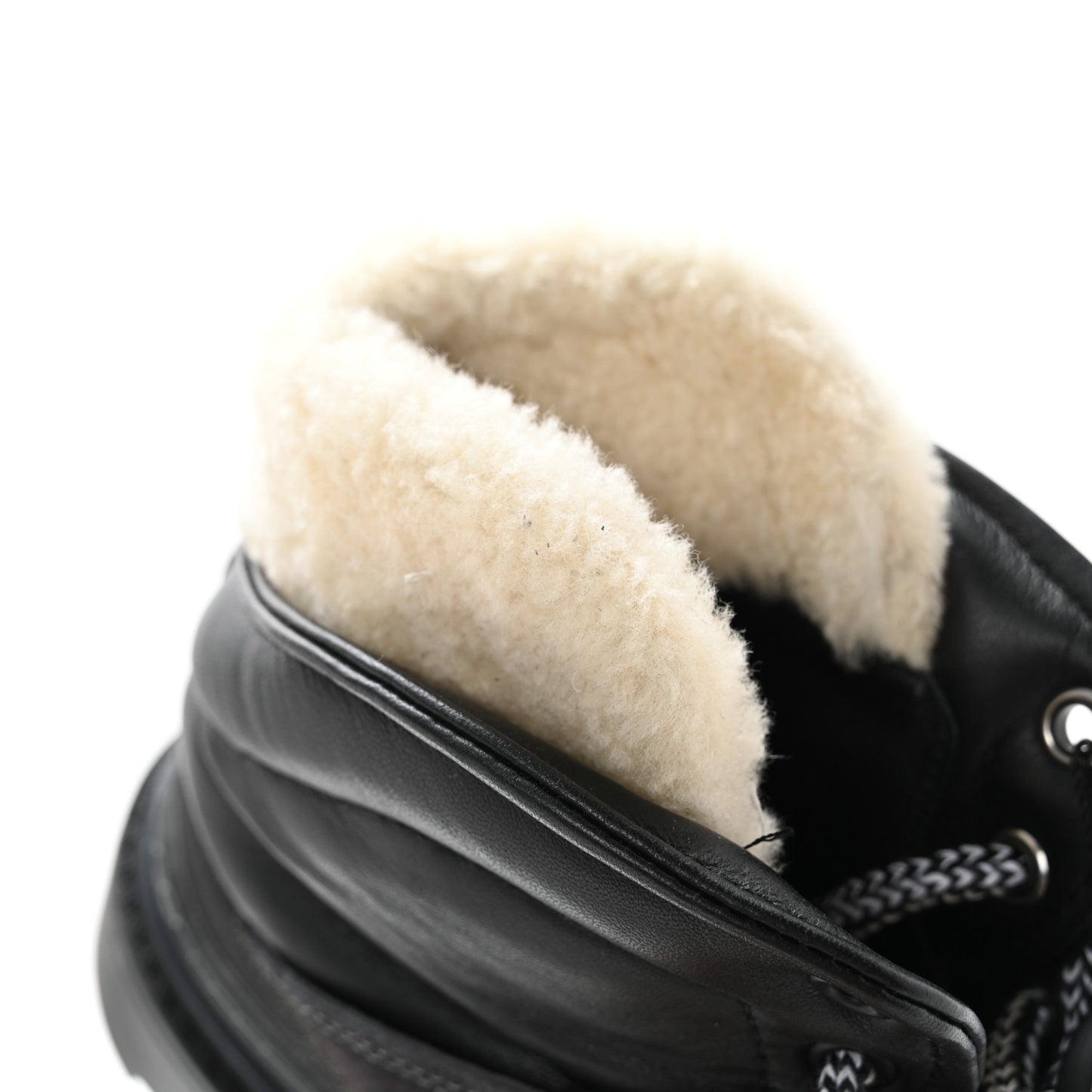 Lambskin Shearling Suede CC High Lace Up Boots 38 Black