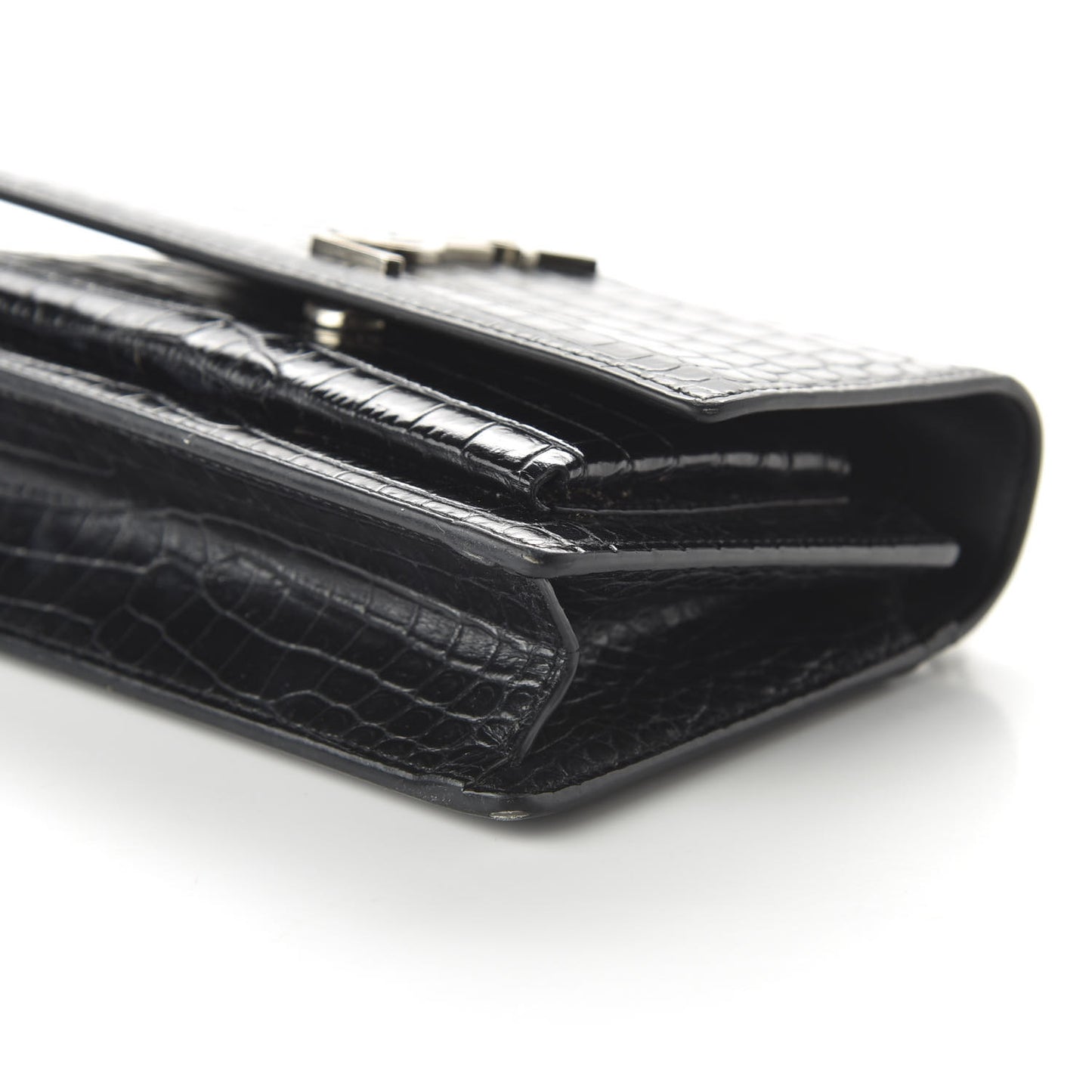Calfskin Crocodile Embossed Monogram Sunset Chain Wallet Black