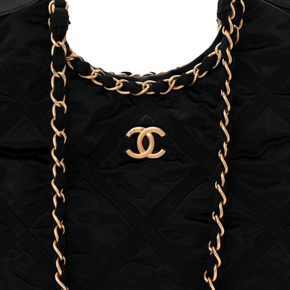 Chanel Nylon Grosgrain Quilted Lifestyle Shopping Tote Black 9 of 11