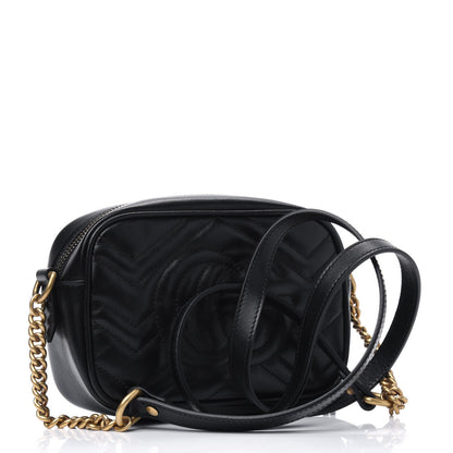 Gucci Calfskin Matelasse Mini GG Marmont Chain Shoulder Bag Black 2 of 6
