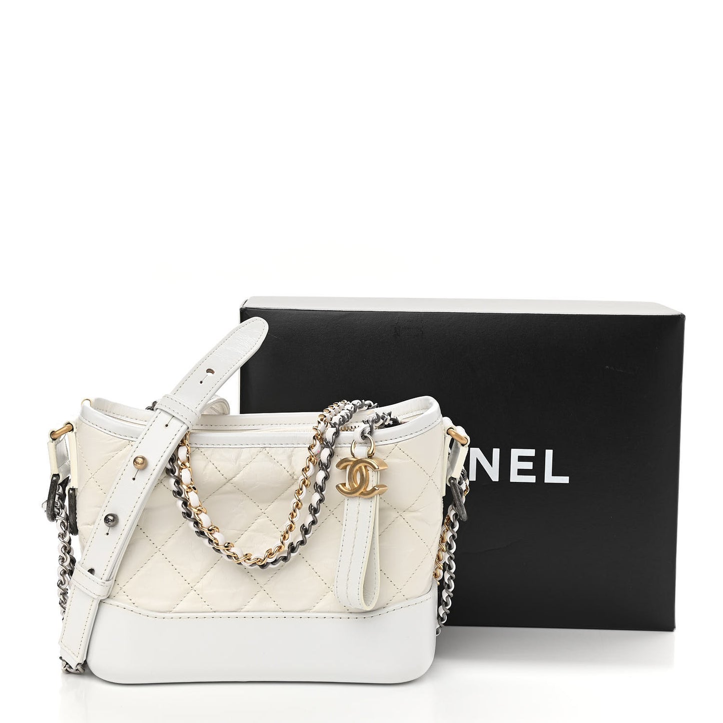 Aged Calfskin Quilted Small Gabrielle Hobo White