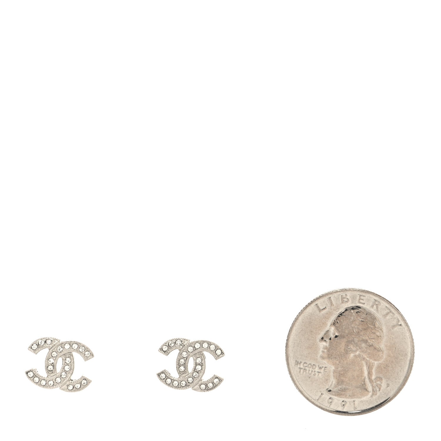 Chanel Crystal Timeless CC Earrings Silver 2 of 4