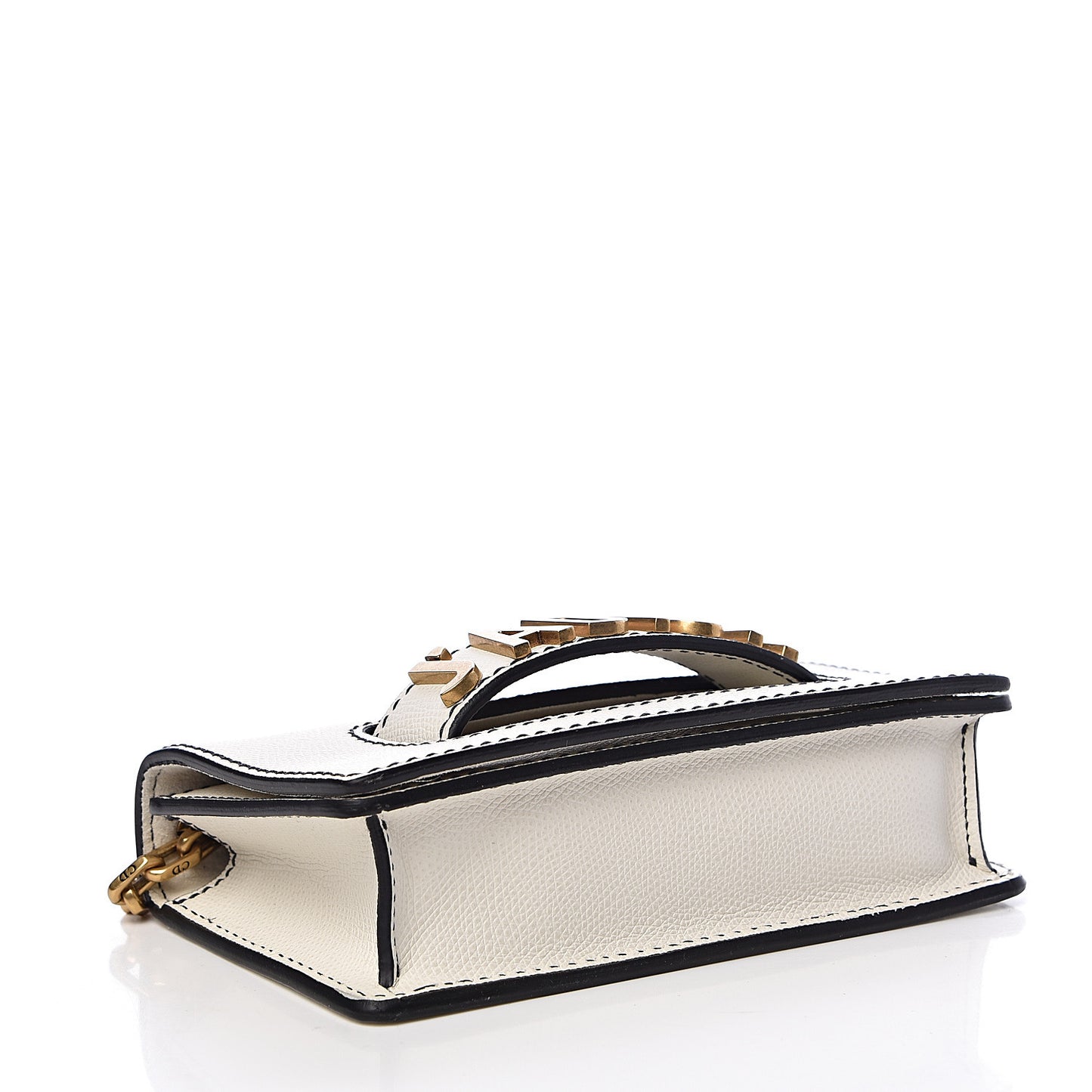 Grained Calfskin Mini J'Adior Chain Flap Bag Off White