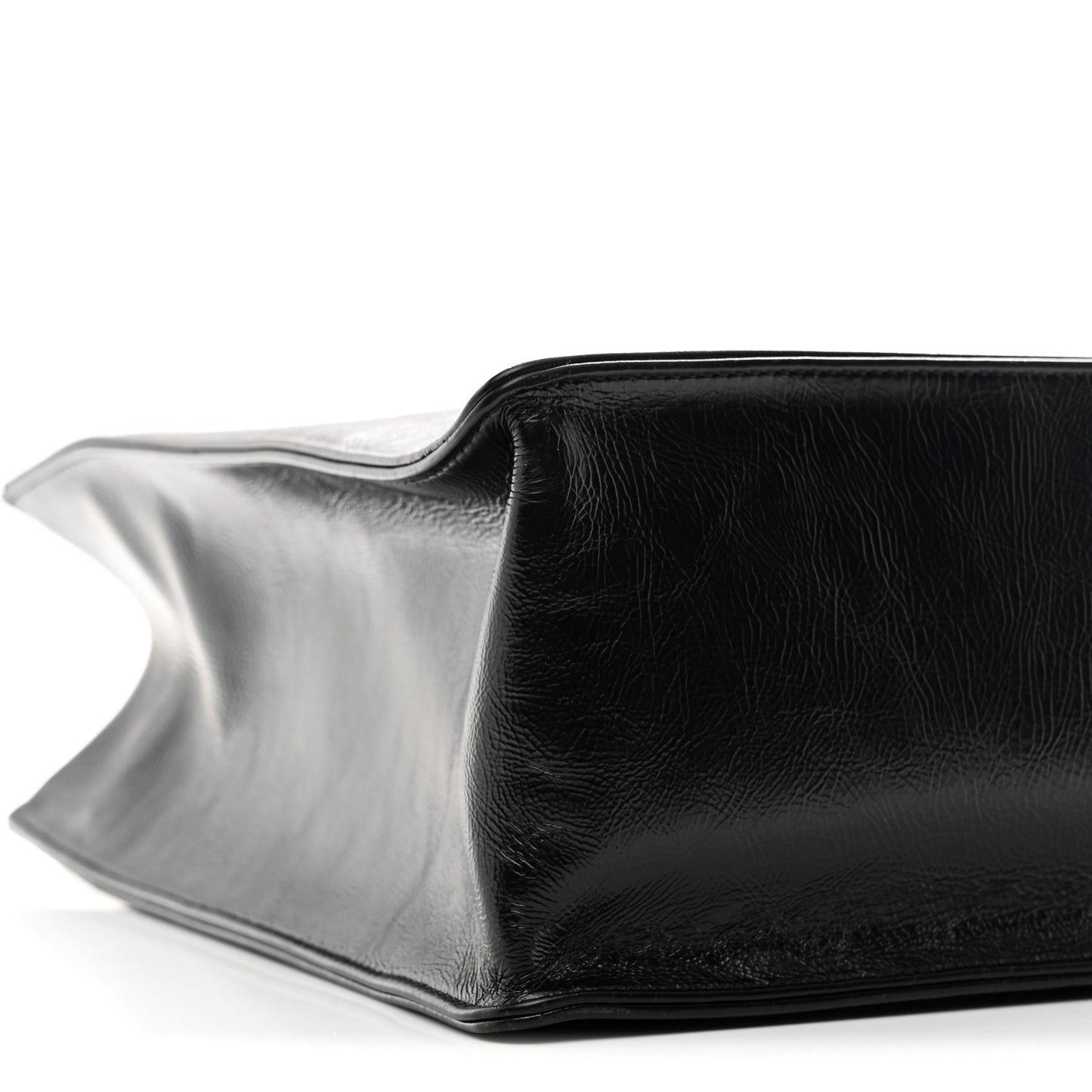 Shiny Aged Calfskin Shopping Bag Black