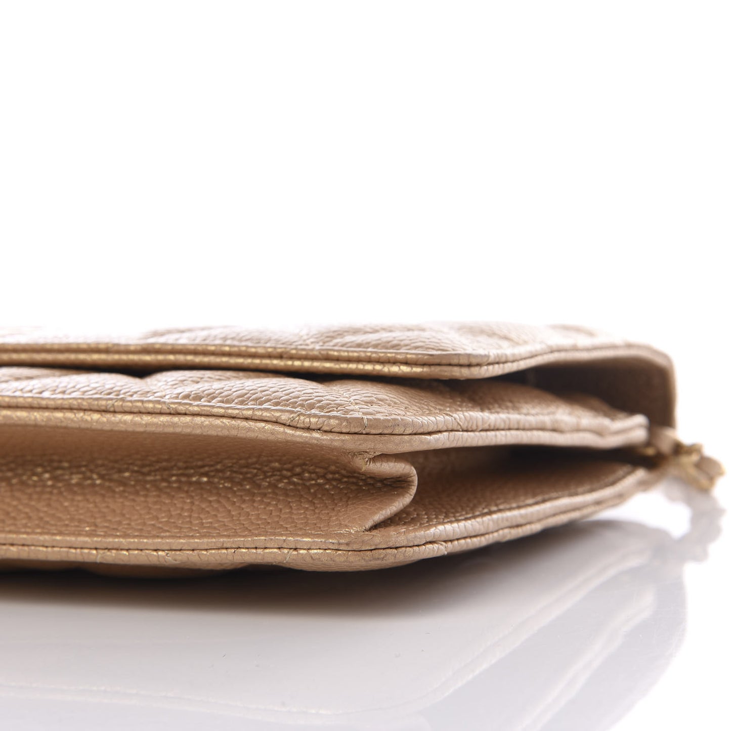 Pearly Caviar Quilted Wallet On Chain WOC Gold