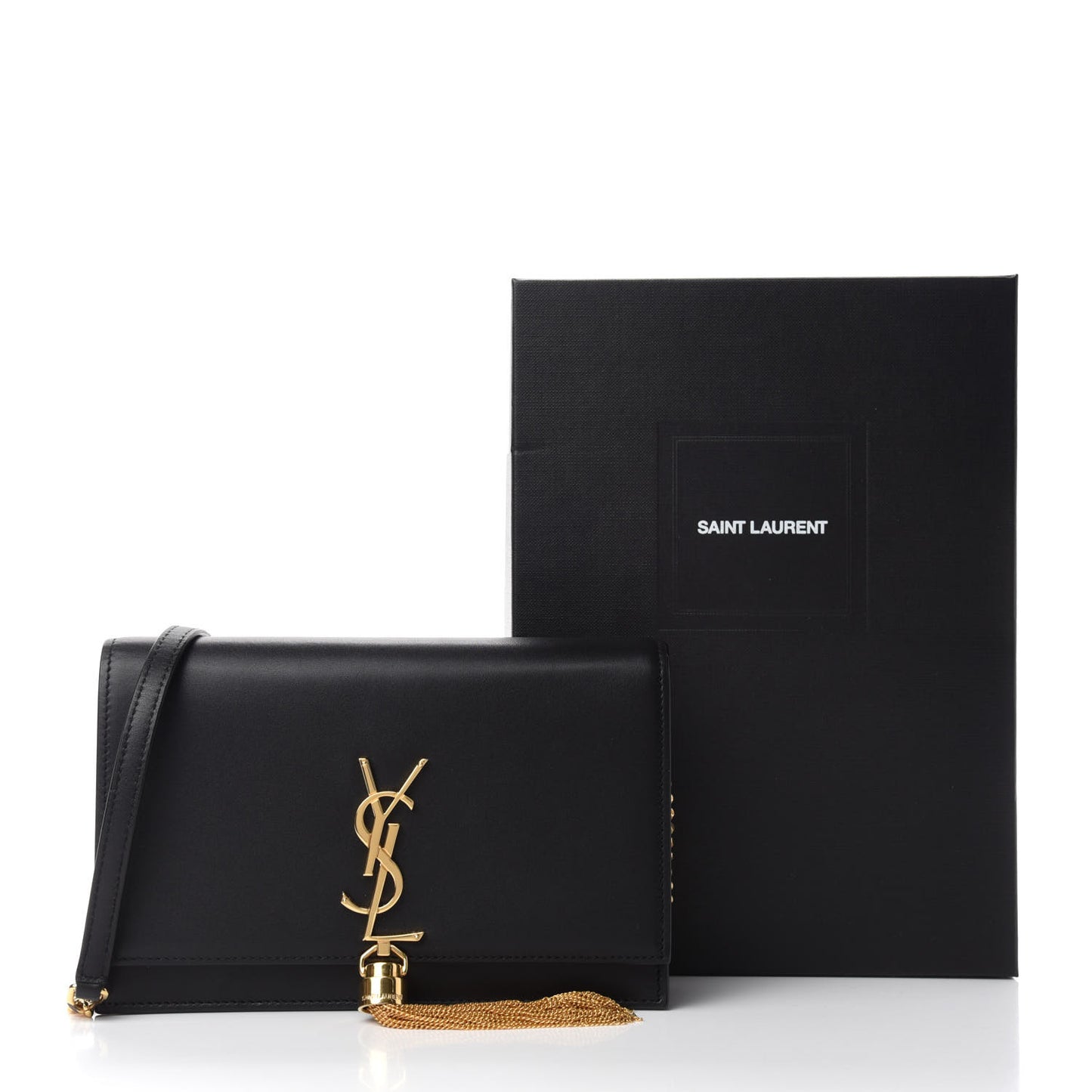 Smooth Calfskin Classic Monogram Kate Tassel Chain Wallet Black