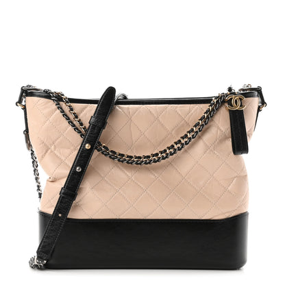 Chanel Aged Calfskin Quilted Large Gabrielle Hobo Beige Black 1 of 10
