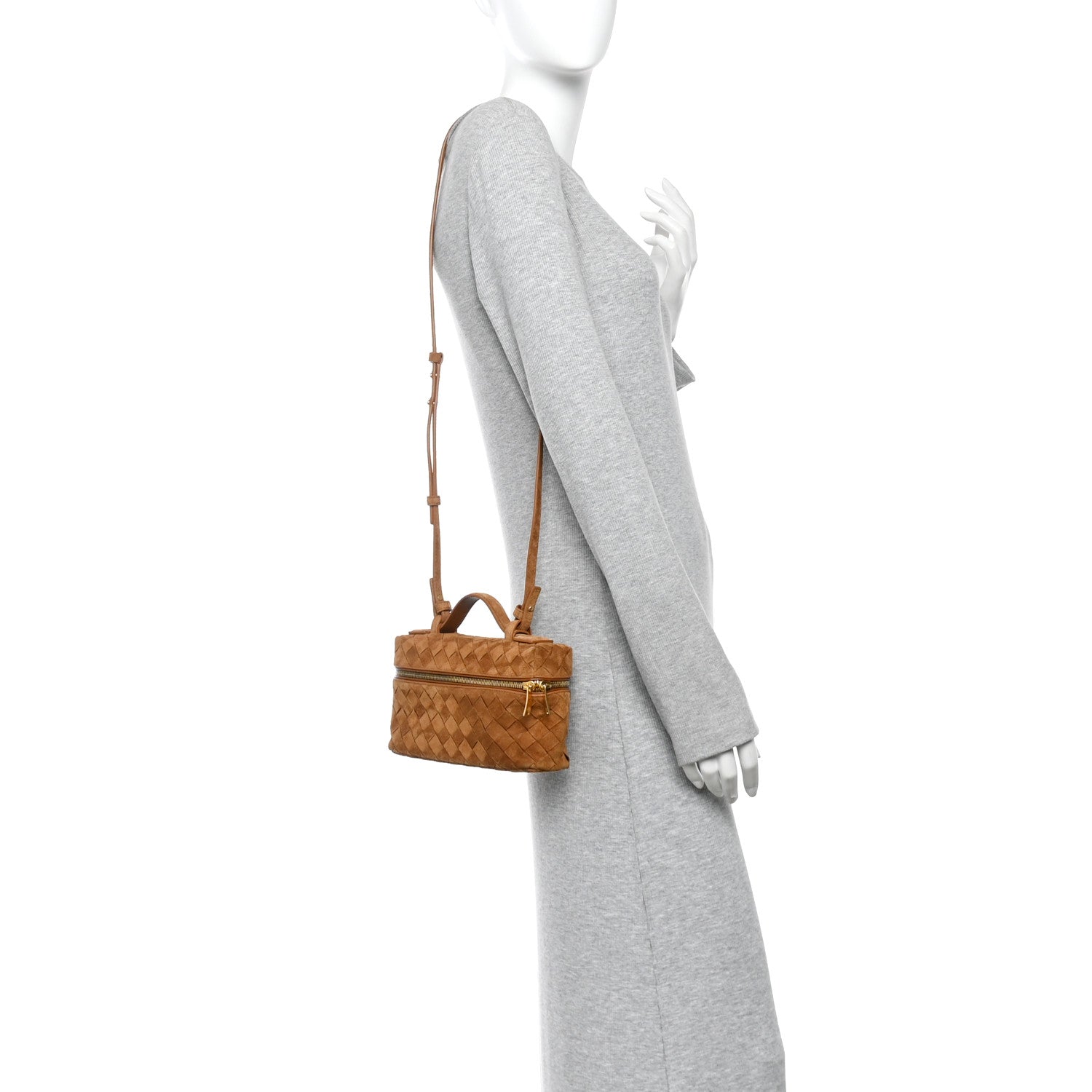 Bottega Veneta Suede Intrecciato Bang Bang Vanity Case Amber 2 of 9