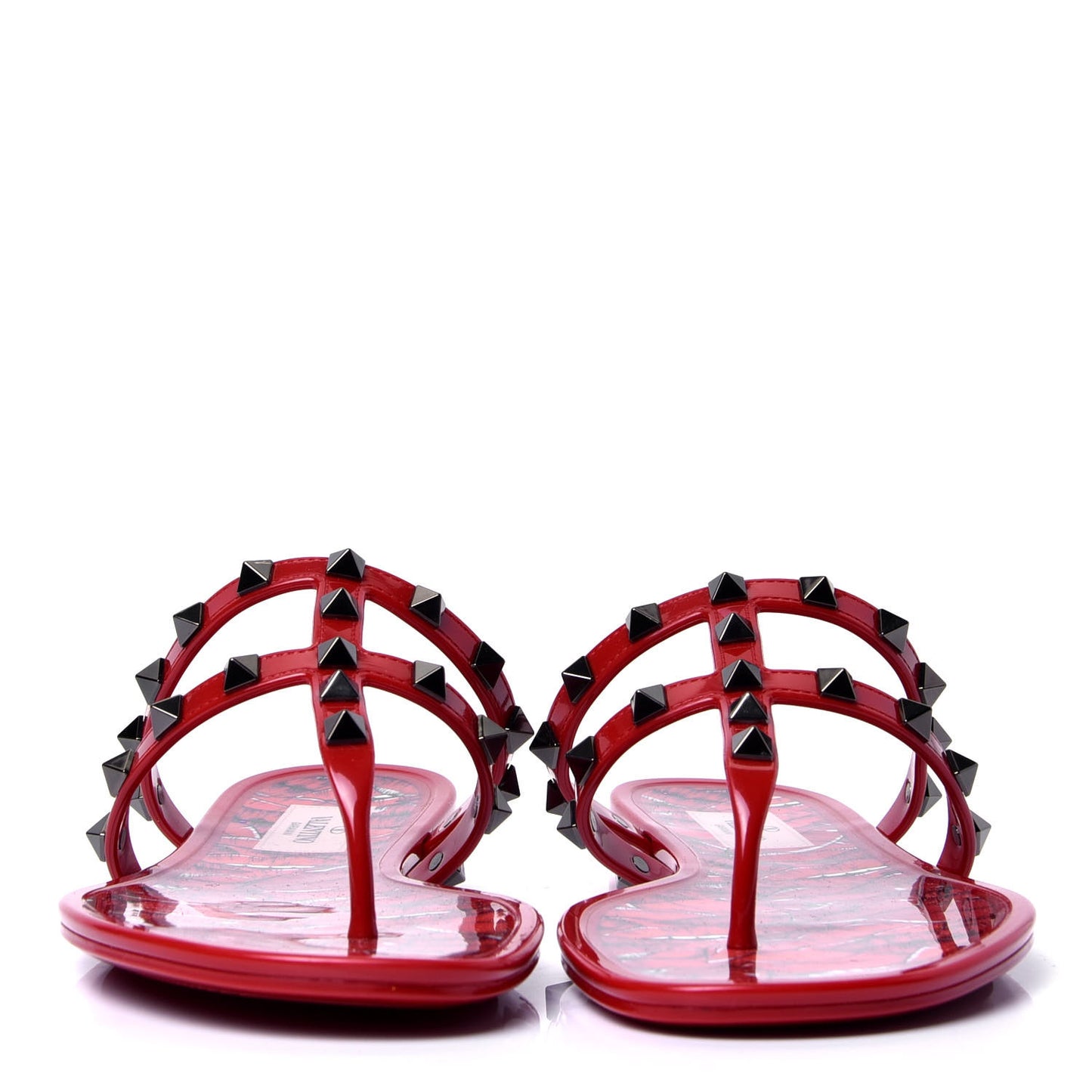 PVC Jelly Rockstud Le Rouge Caged Flat Thong Sandals 38 Lipstick