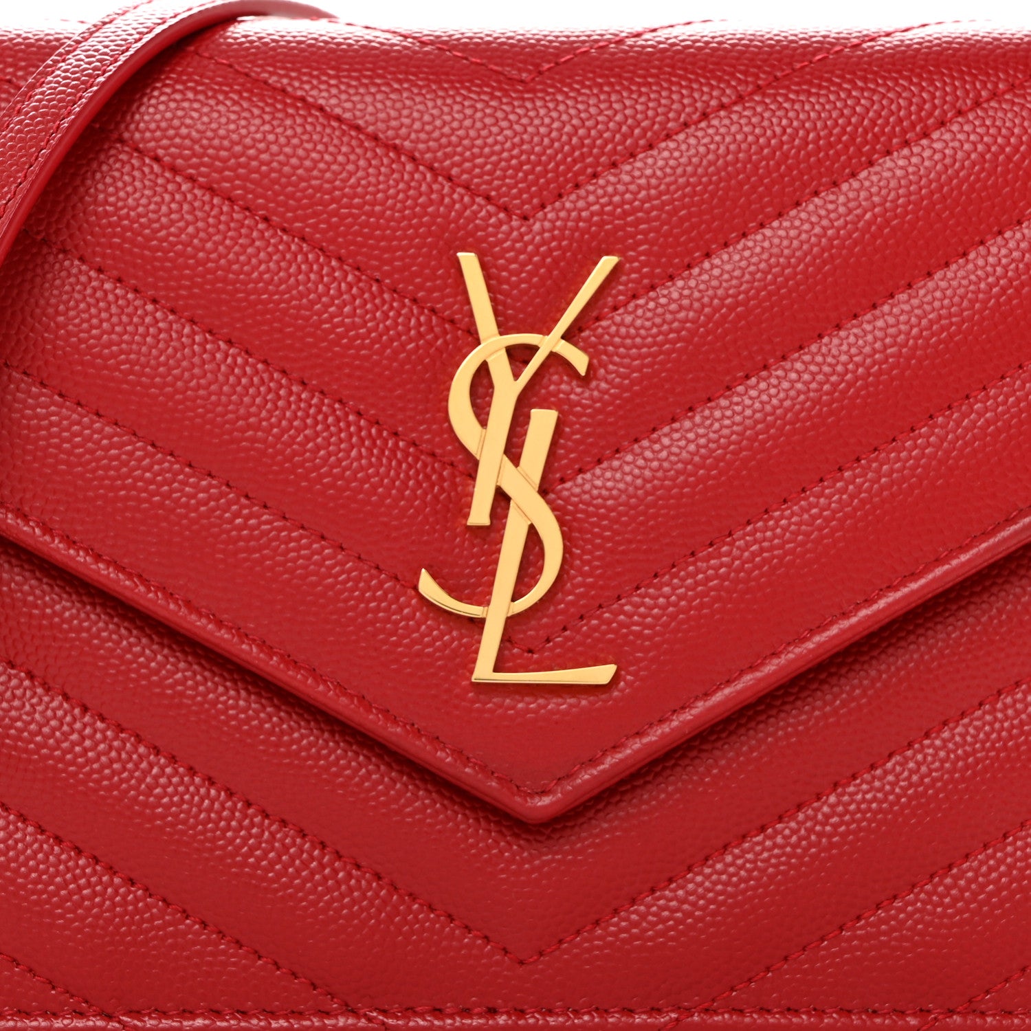 Saint Laurent Grain De Poudre Matelasse Chevron Monogram Envelope Chain Wallet New Red 8 of 10