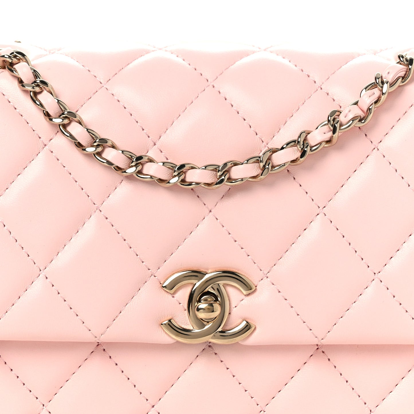 Lambskin Quilted Small Rectangular Flap Light Pink