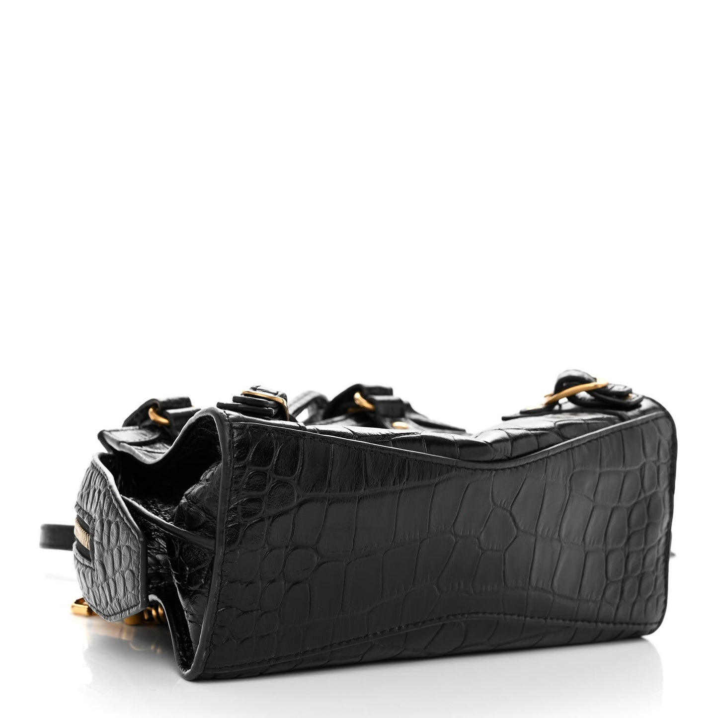 Shiny Supple Calfskin Crocodile Embossed Neo Classic Gold Hardware Mini City Black