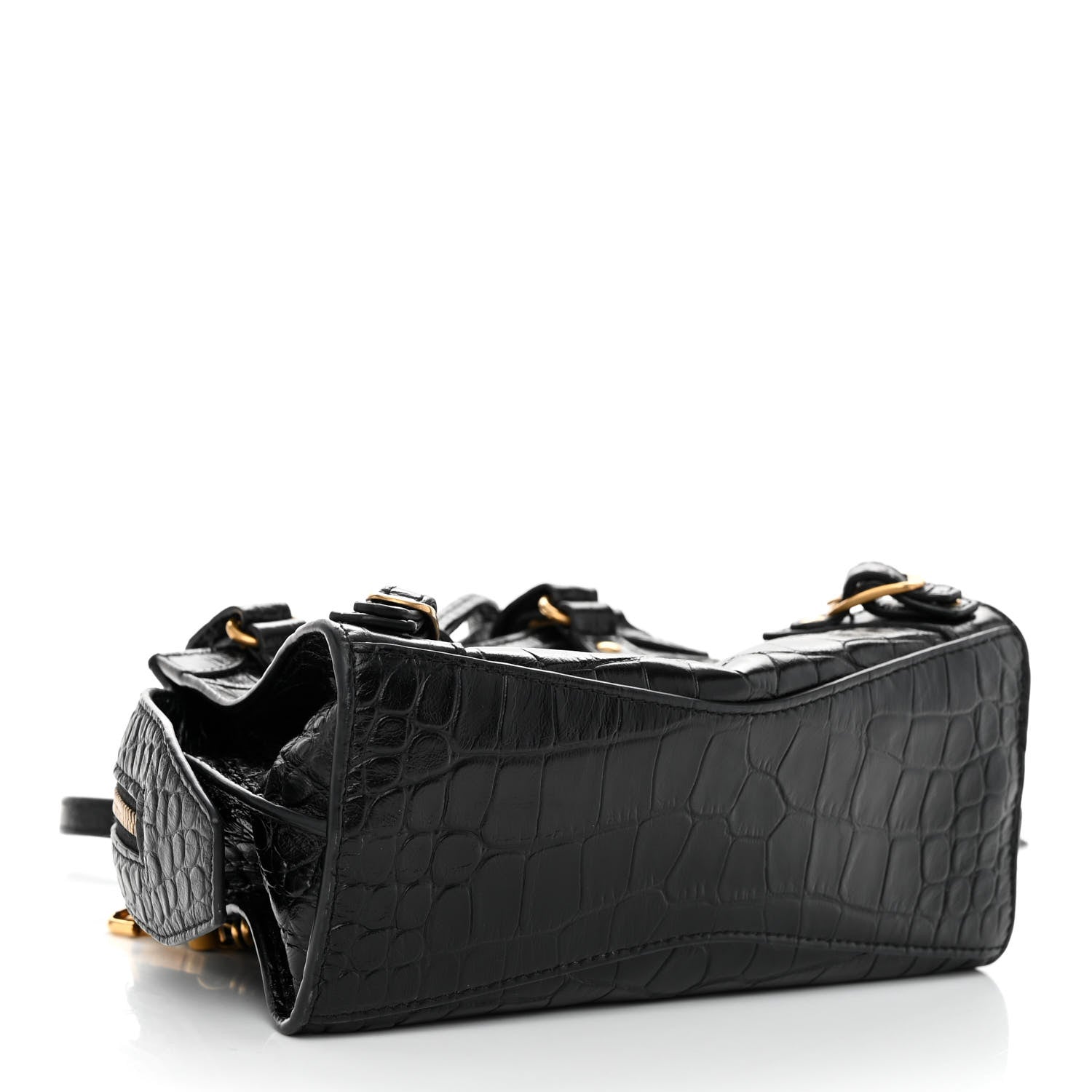 Balenciaga Shiny Supple Calfskin Crocodile Embossed Neo Classic Gold Hardware Mini City Black 4 of 10