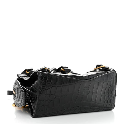 Balenciaga Shiny Supple Calfskin Crocodile Embossed Neo Classic Gold Hardware Mini City Black 4 of 10
