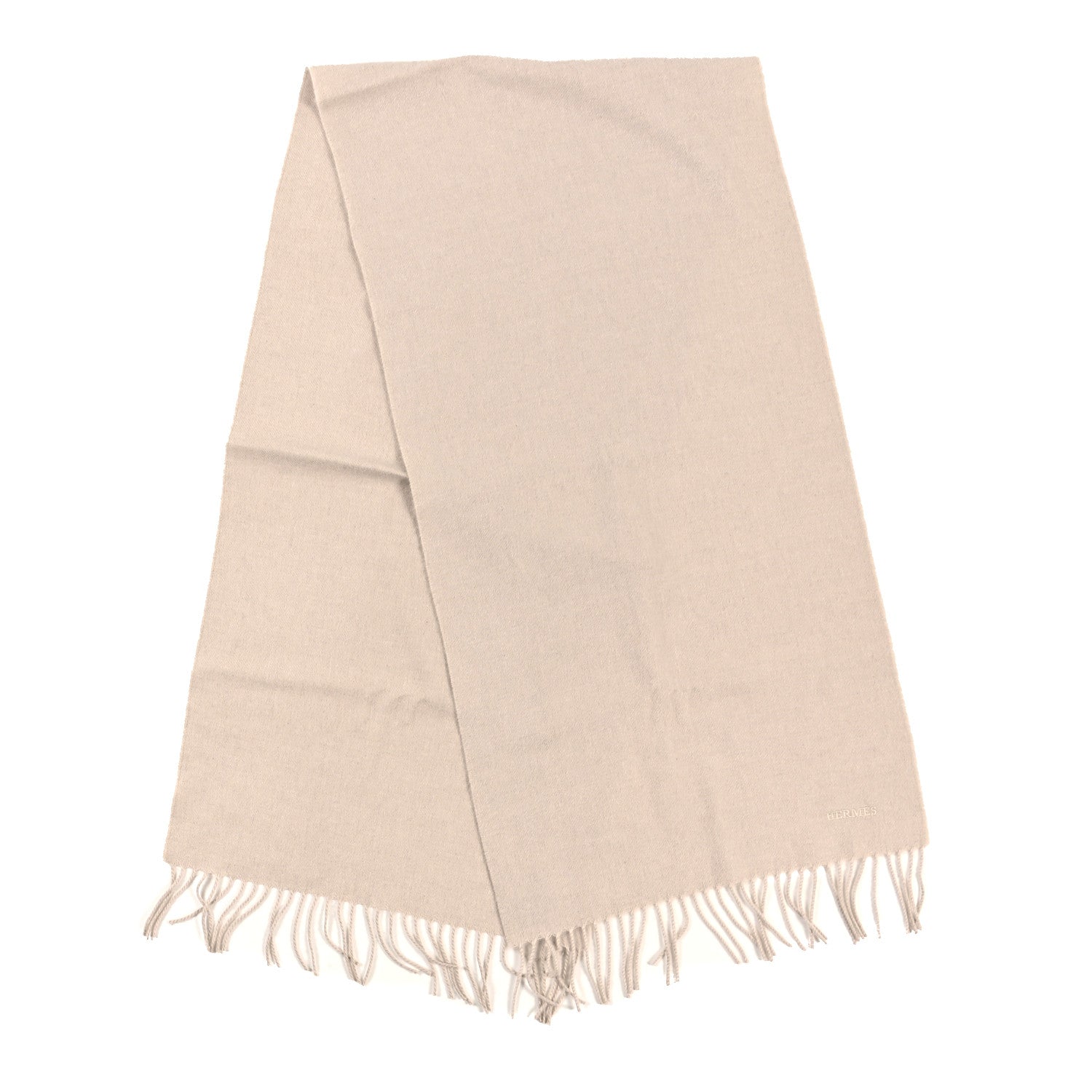 Hermes Cashmere Fringe Unie Brodee Scarf Ecru 2 of 4