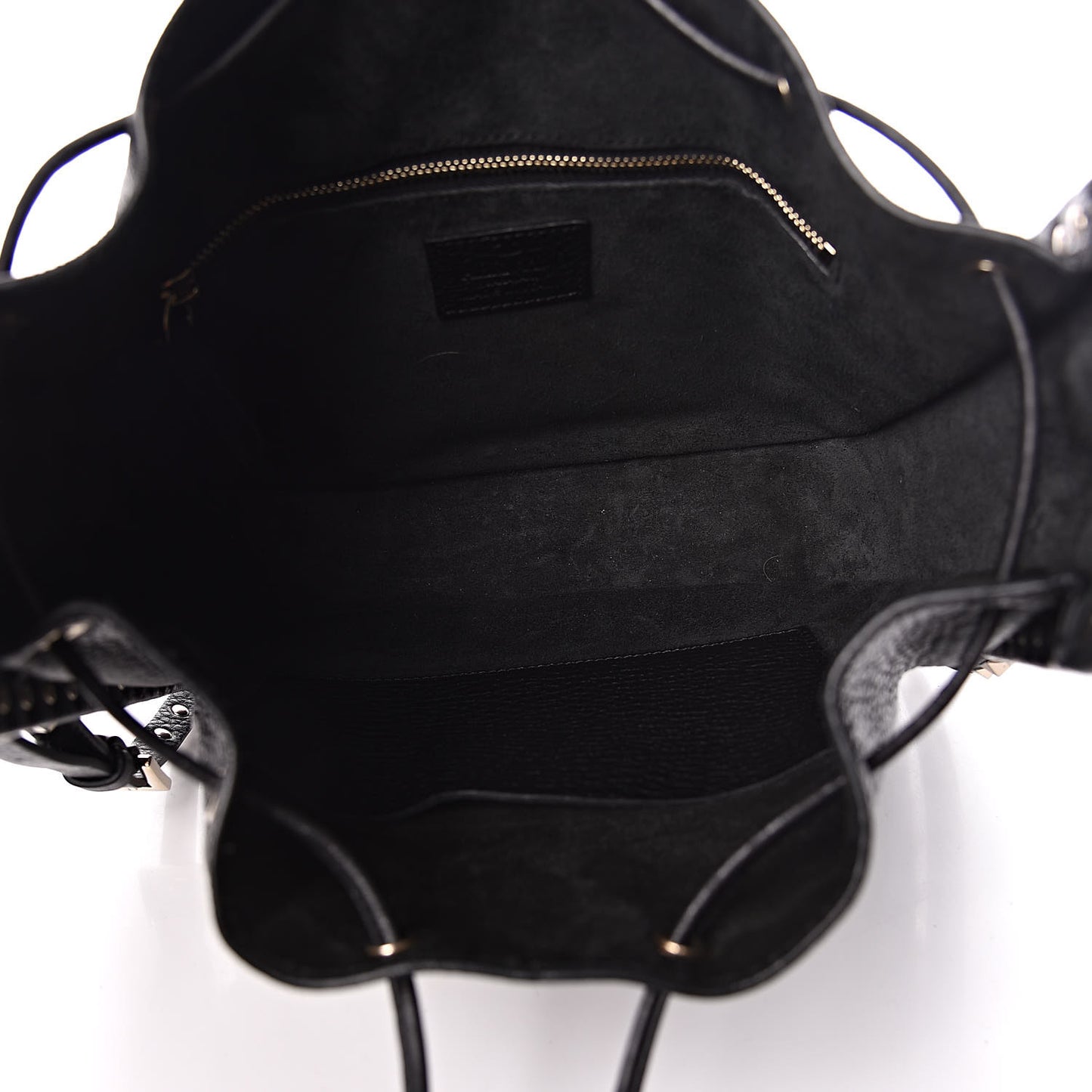Grained Calfskin Rockstud Bucket Bag Black