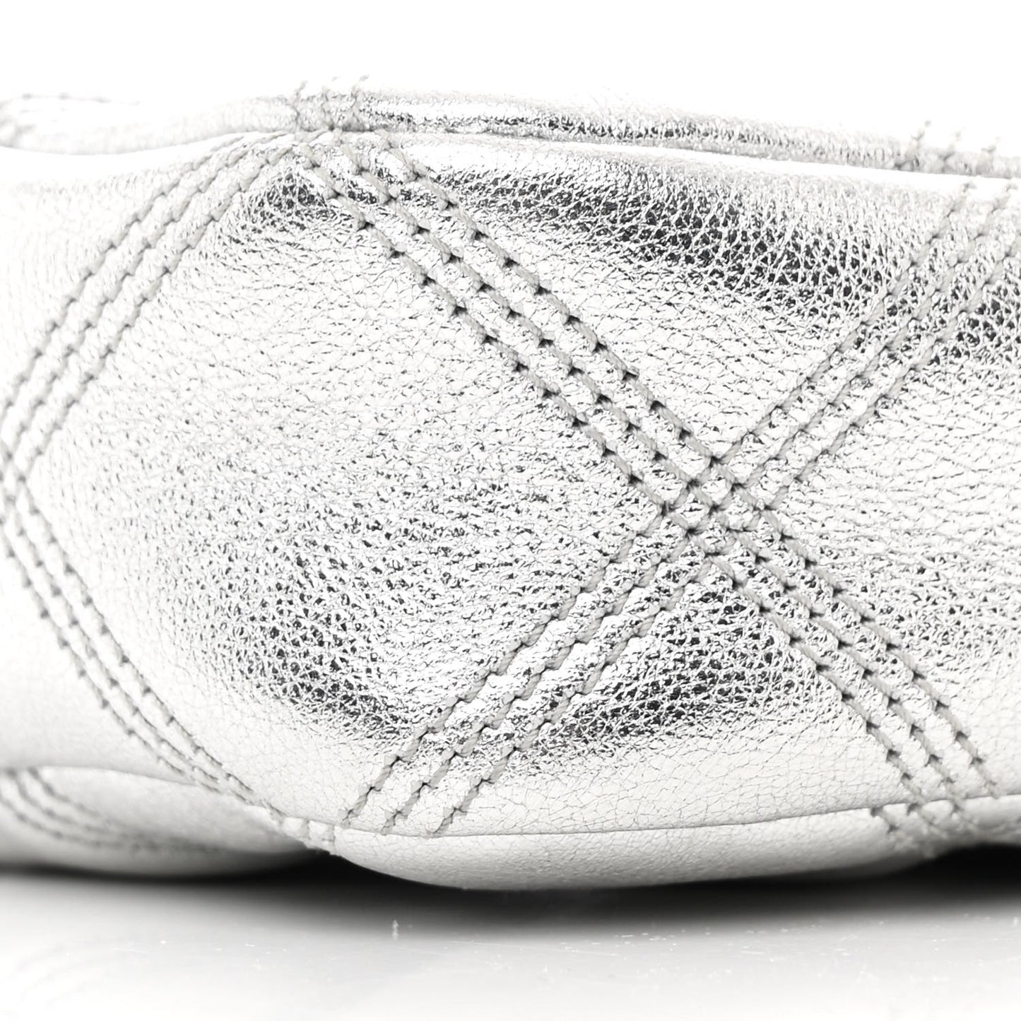 Metallic Lambskin Quilted Mini Becky Double Zip Bag Argento