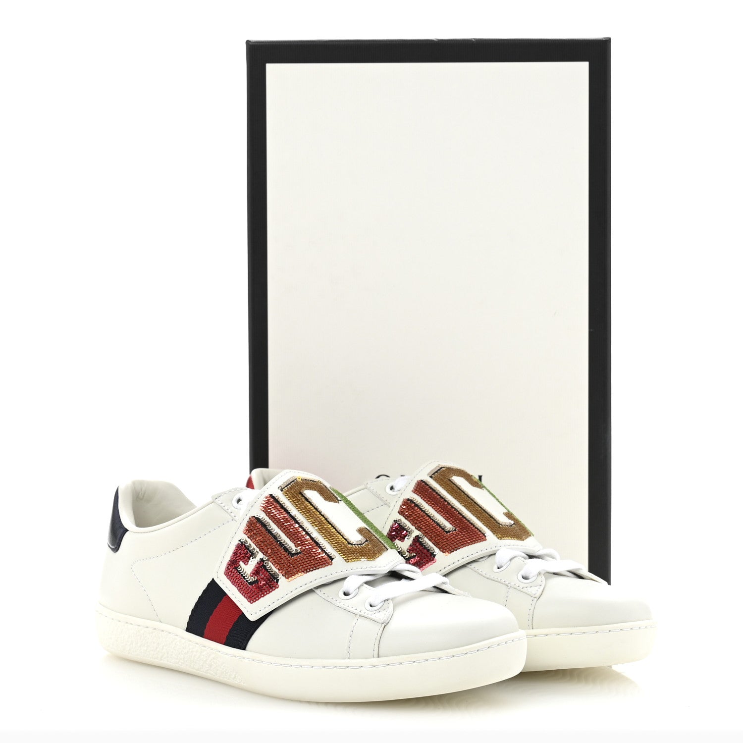 Gucci Calfskin Sequins Web Game Logo Womens Ace Sneakers 36 White 9 of 9