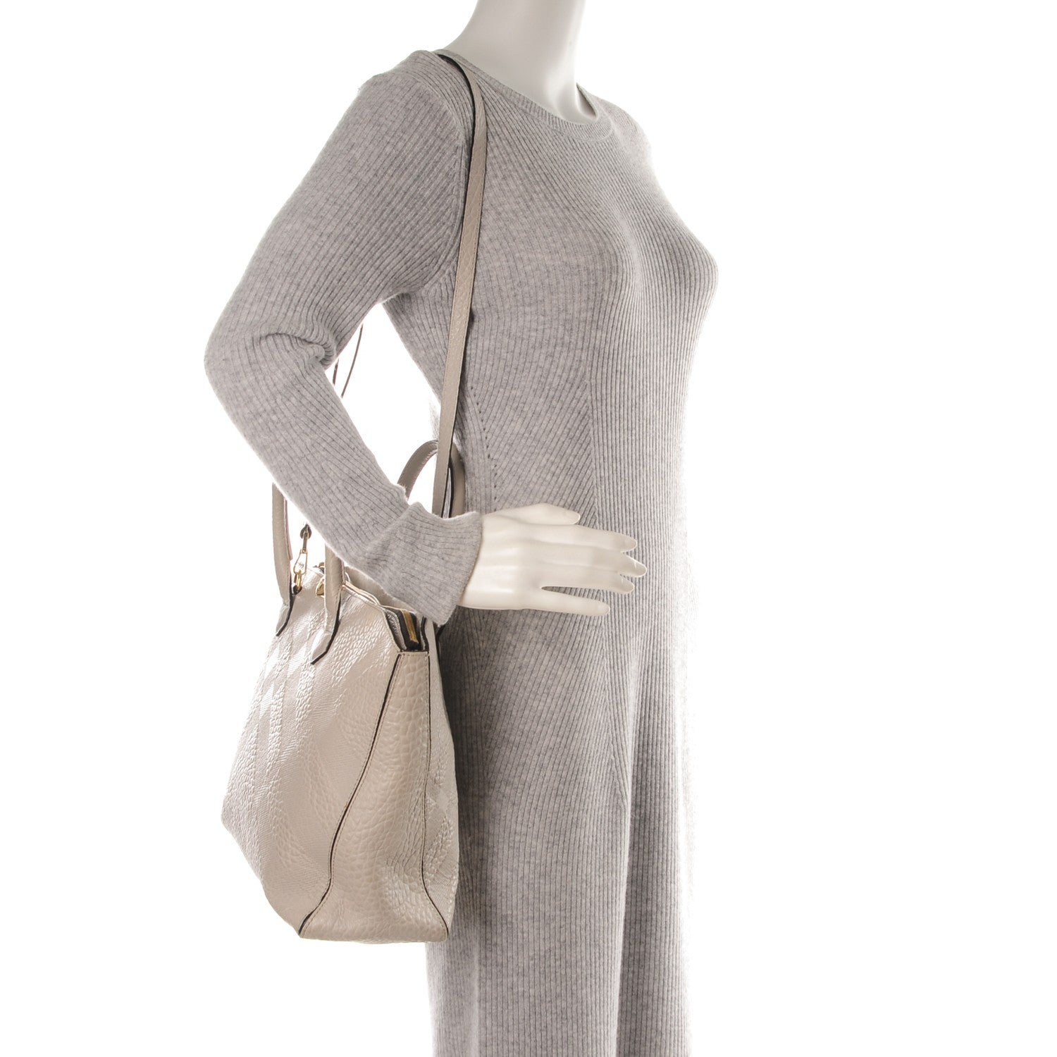 Burberry Signature Grain Calfskin Medium Dewsbury Tote Stone White 2 of 8