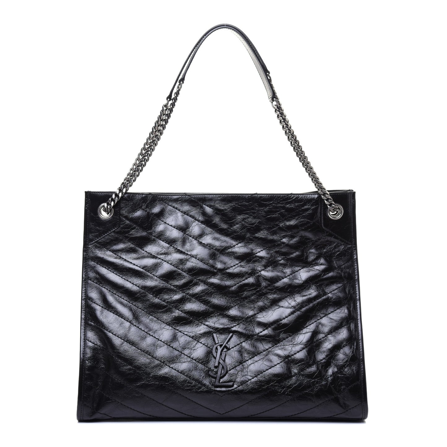 Crinkled Calfskin Matelasse Monogram Niki Shoulder Bag Black
