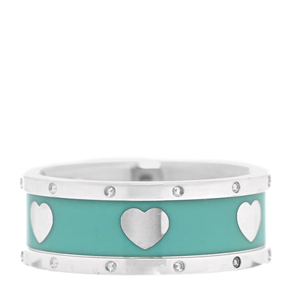 Tiffany Sterling Silver Enamel Heart Band Ring 57 8 1 of 4