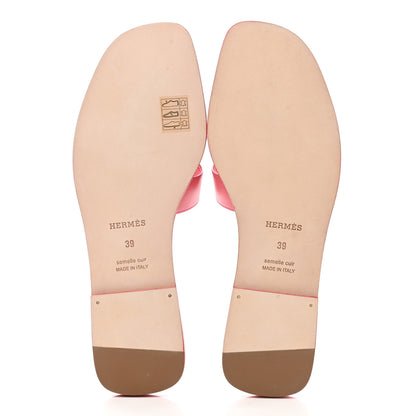Hermes Box Calfskin Oran Sandals 39 Rose Boise 5 of 9