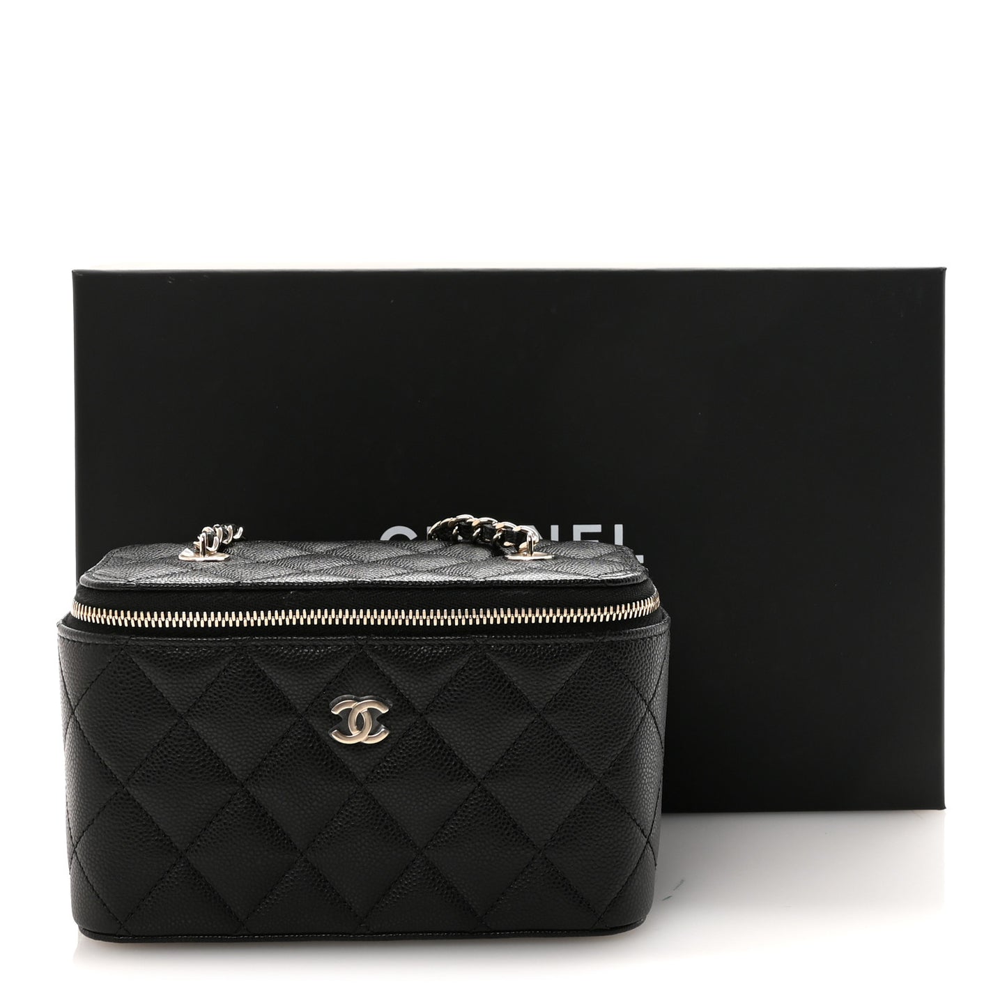Caviar Quilted Small Vanity Case With Chain Black