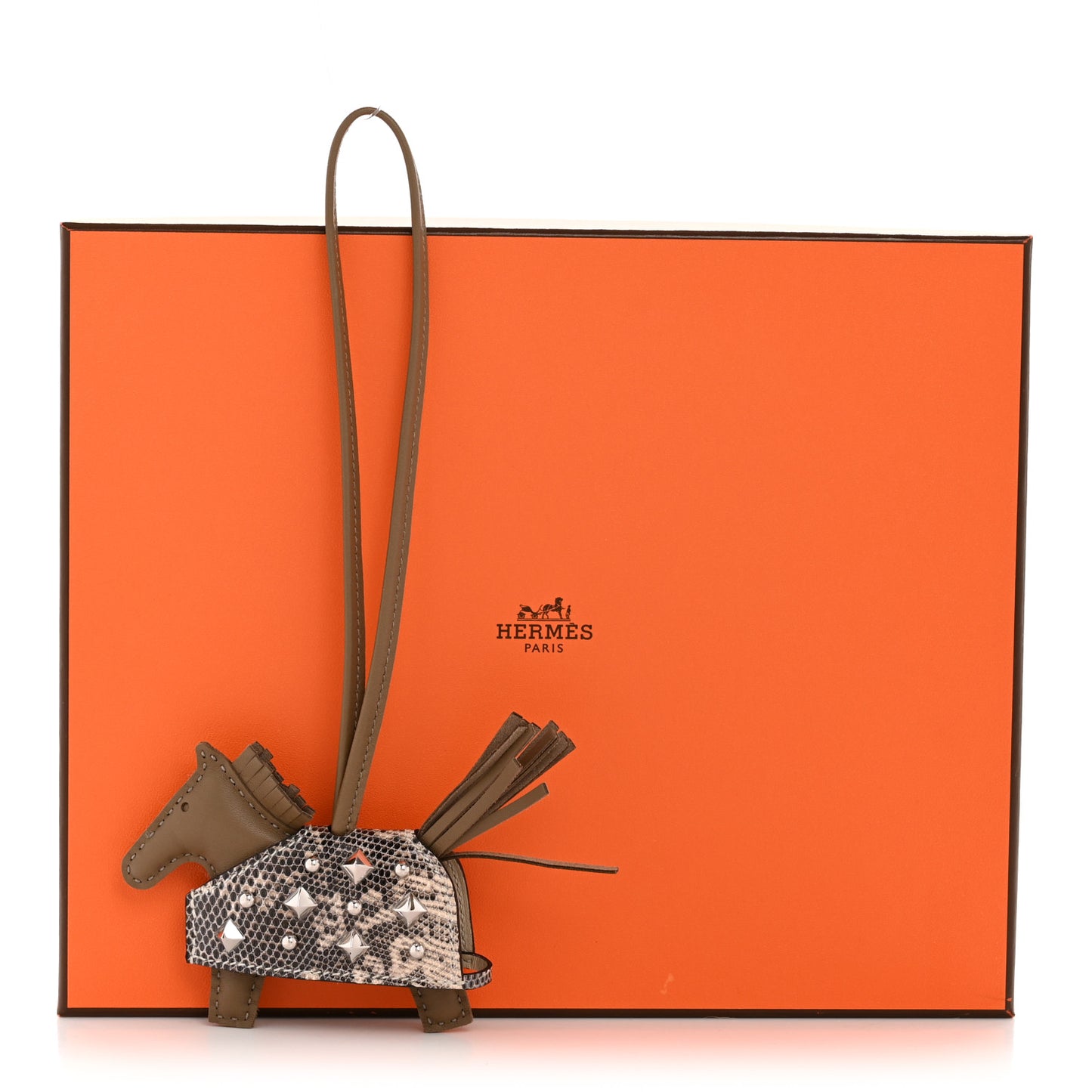 Milo Lambskin Lizard Touch Studded Grigri Rodeo Robeo Rock Horse Bag Charm PM Etoupe Ombre