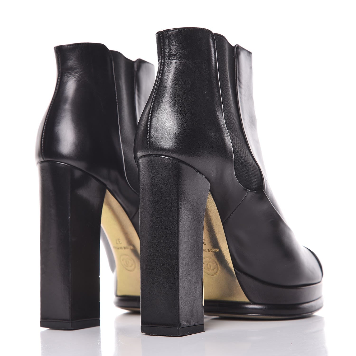 Chanel Calfskin Elastic Cap Toe Ankle Boots Booties Heels 37 Black 16 of 22