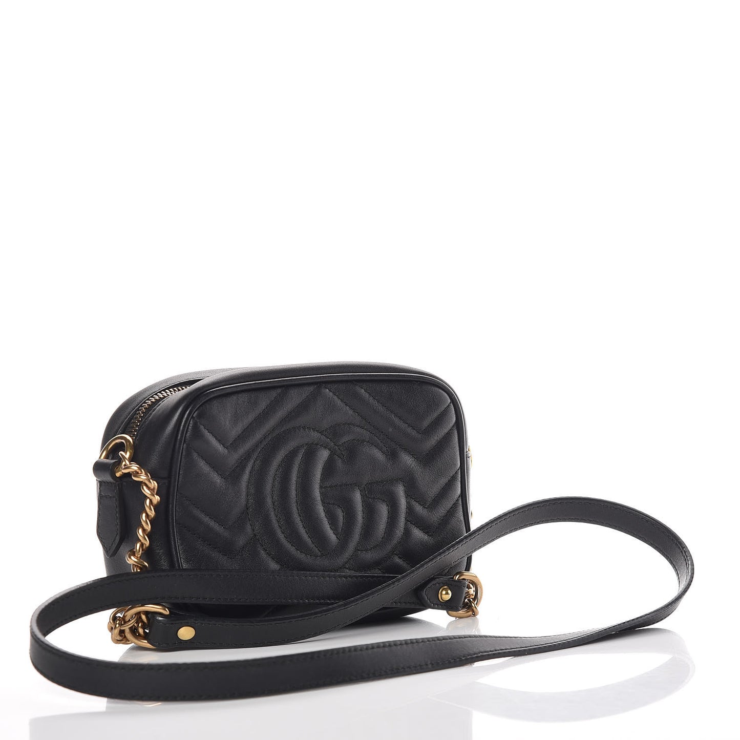 Calfskin Matelasse Mini GG Marmont Chain Shoulder Bag Black