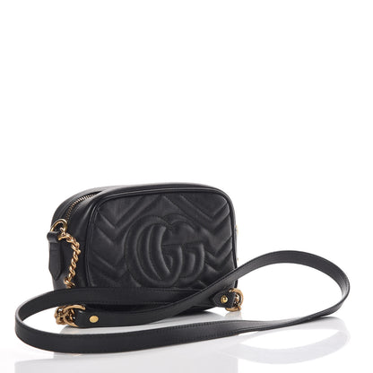 Gucci Calfskin Matelasse Mini GG Marmont Chain Shoulder Bag Black 3 of 15