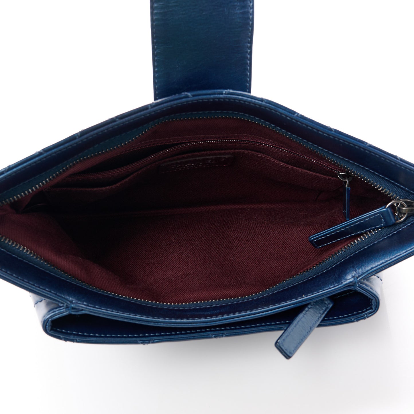 Glazed Calfskin Quilted Coco Pleats Clutch Navy