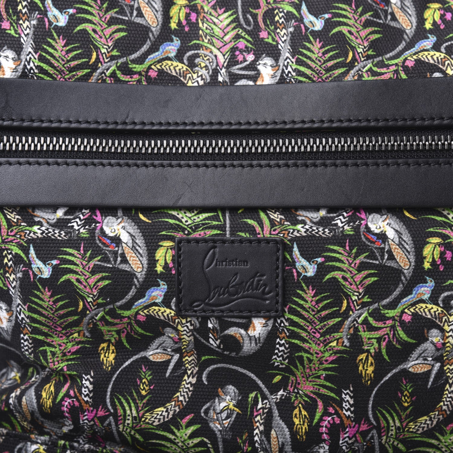 Christian Louboutin Calfskin Canvas Loubi Jungle Print Aliosha Backpack Black 8 of 8