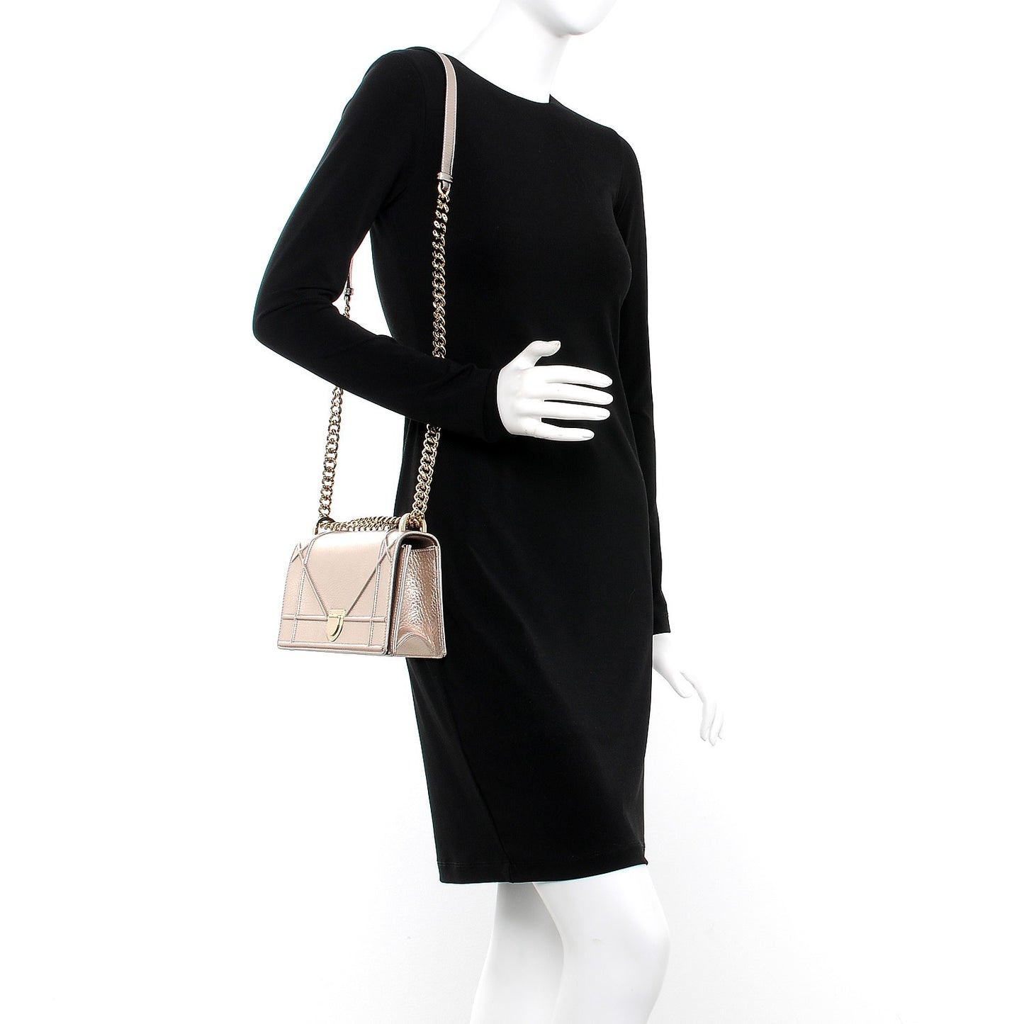 Metallic Grained Calfskin Small Diorama Flap Bag Copper