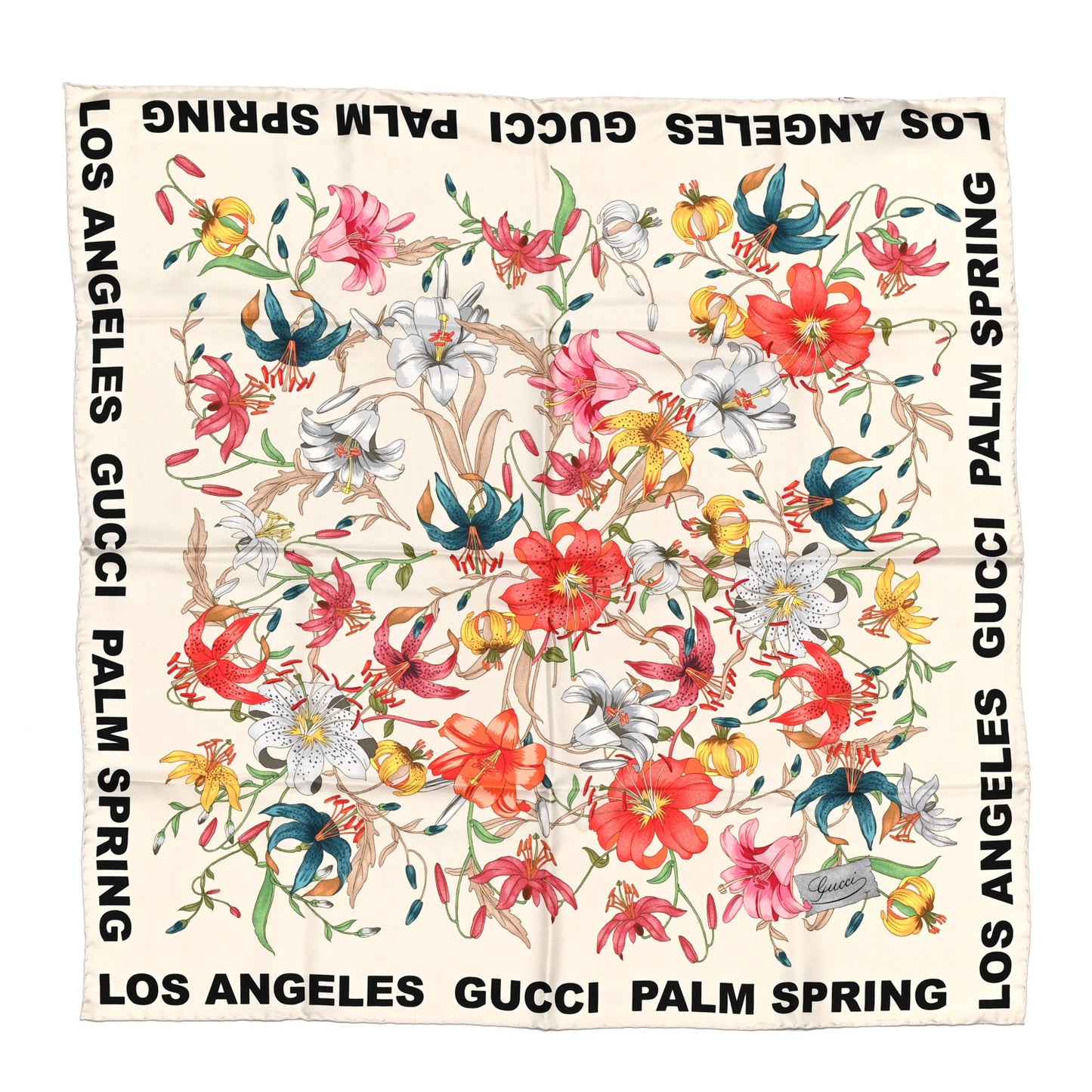 Silk Palm Spring Flower Print Scarf Off White