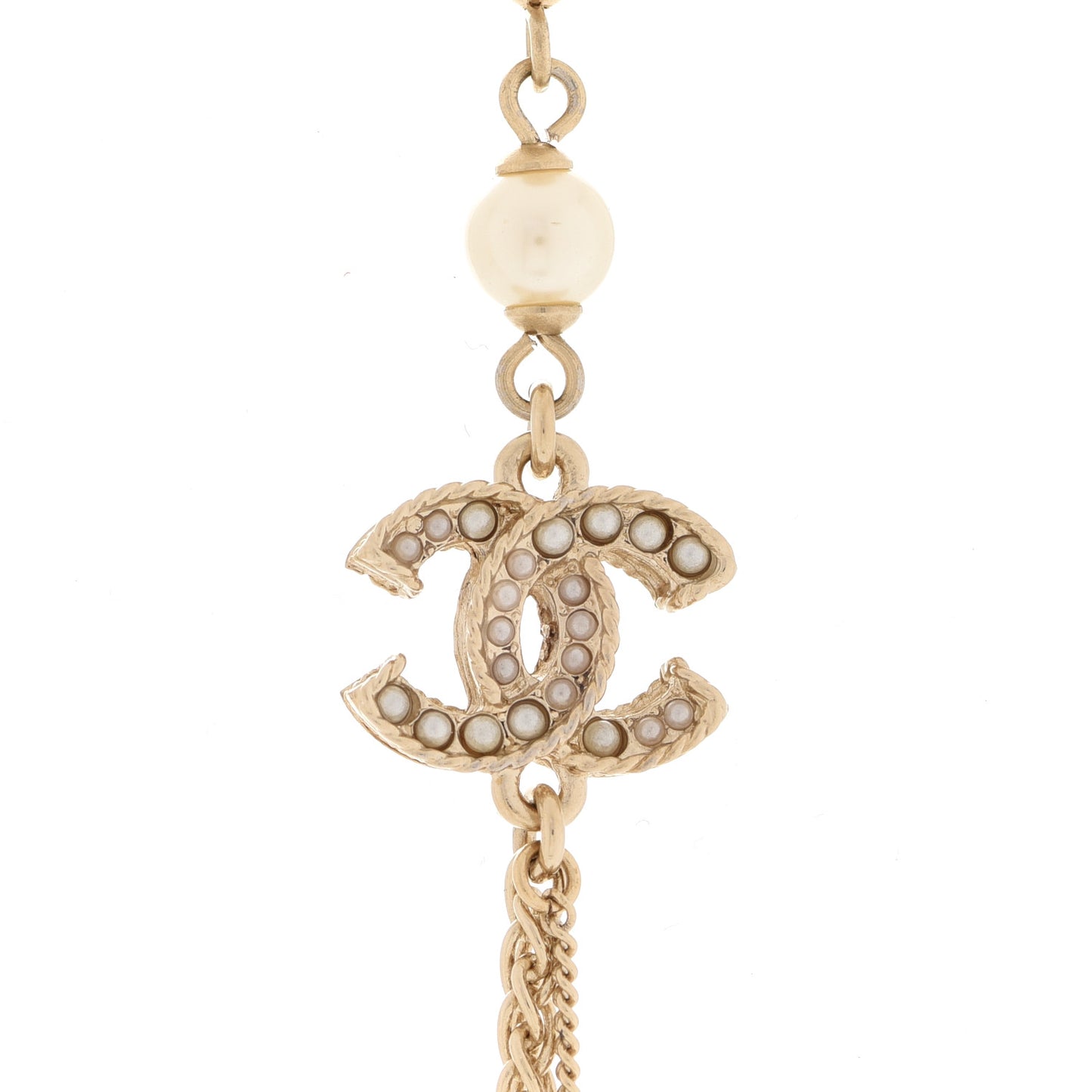 Pearl Crystal CC Long Necklace Gold