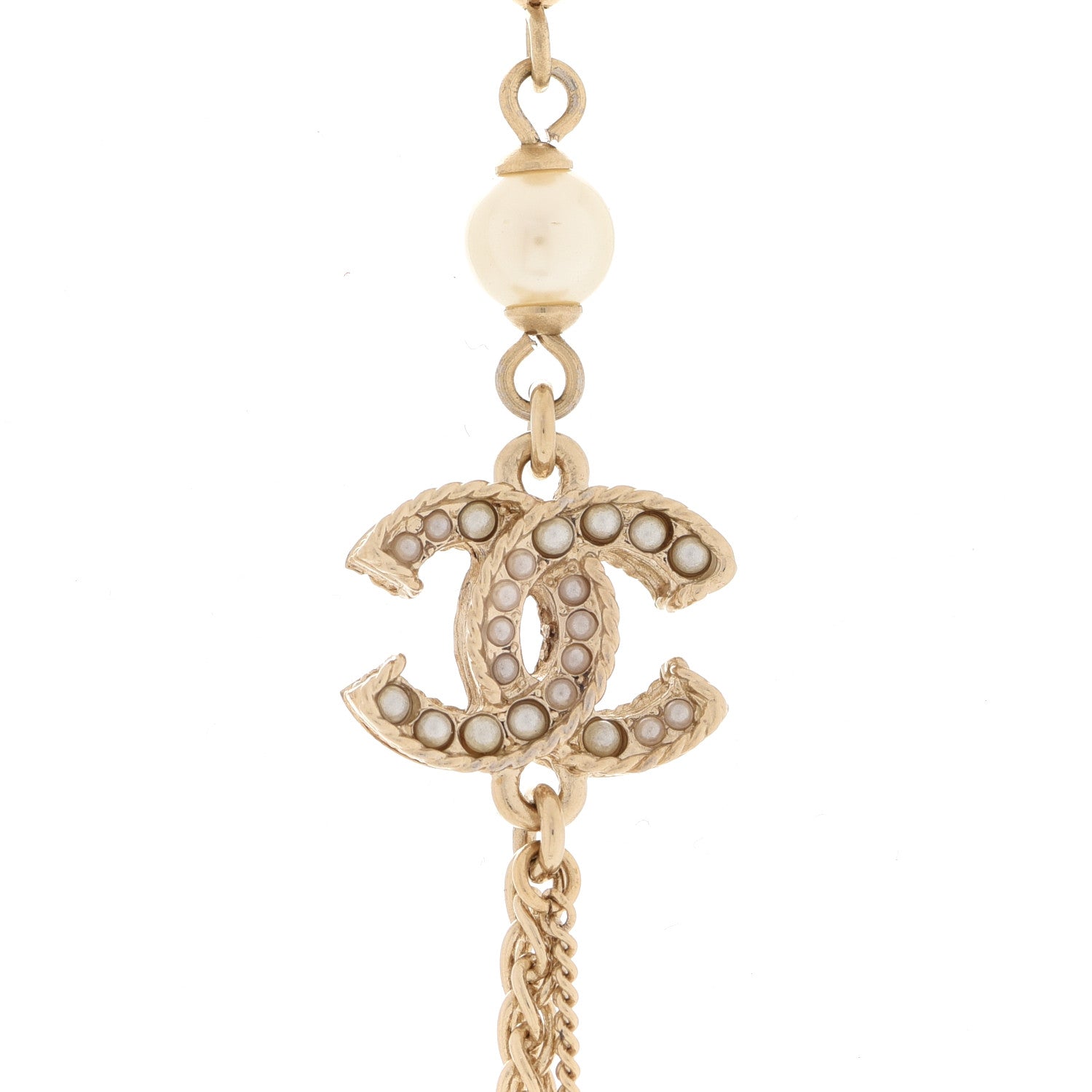 Chanel Pearl Crystal CC Long Necklace Gold 5 of 7