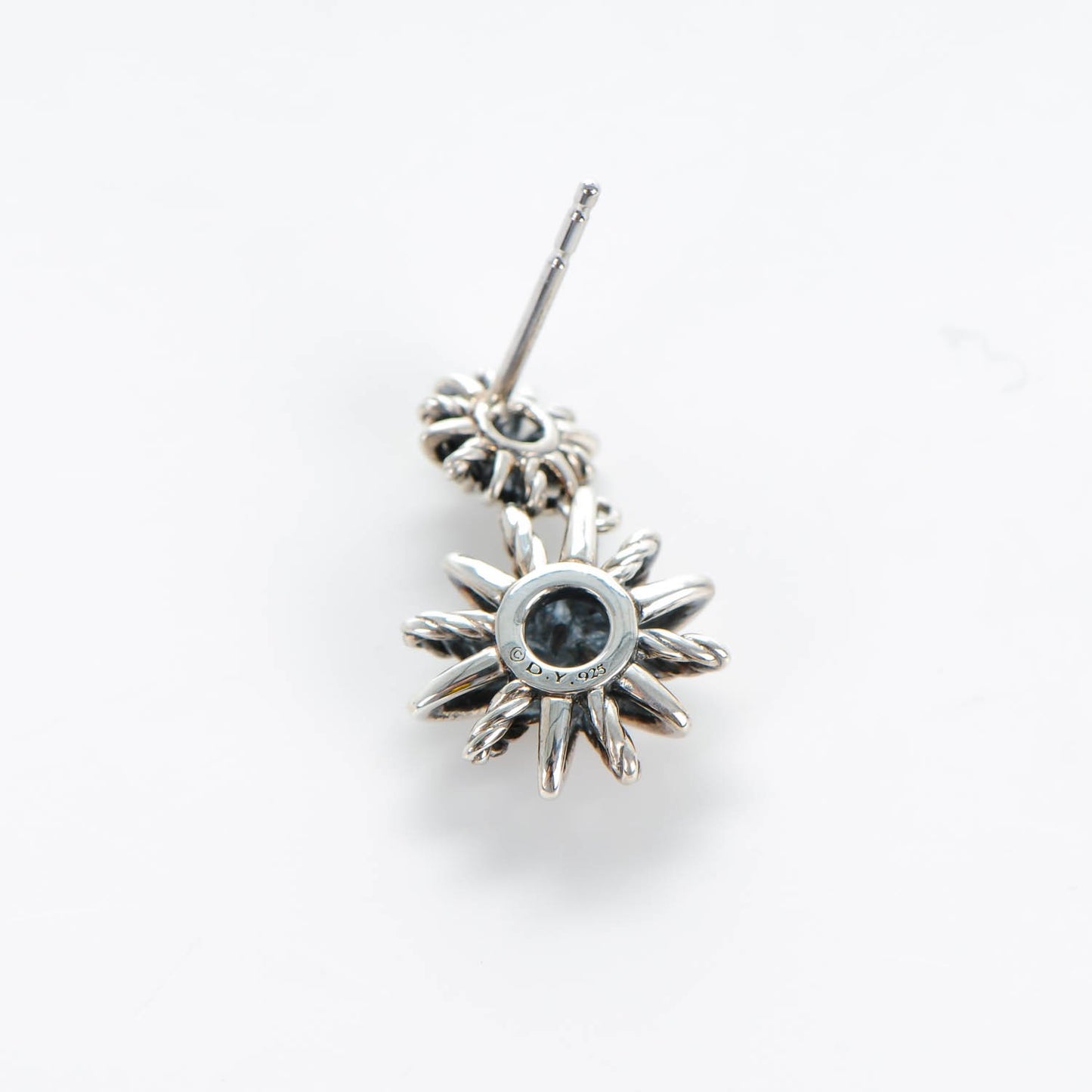 Sterling Silver Diamond Starburst Double Drop Earrings