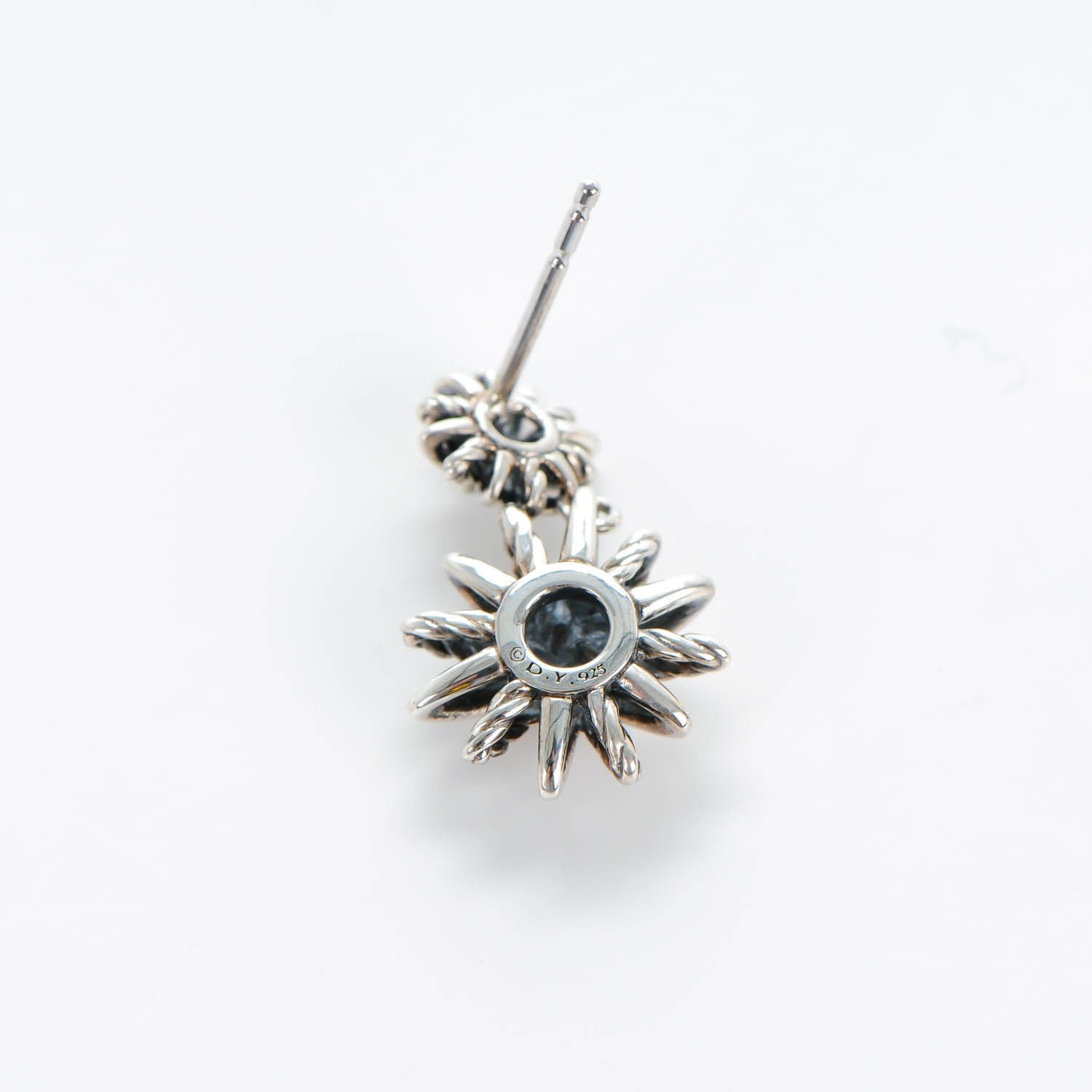 David Yurman Sterling Silver Diamond Starburst Double Drop Earrings 4 of 5