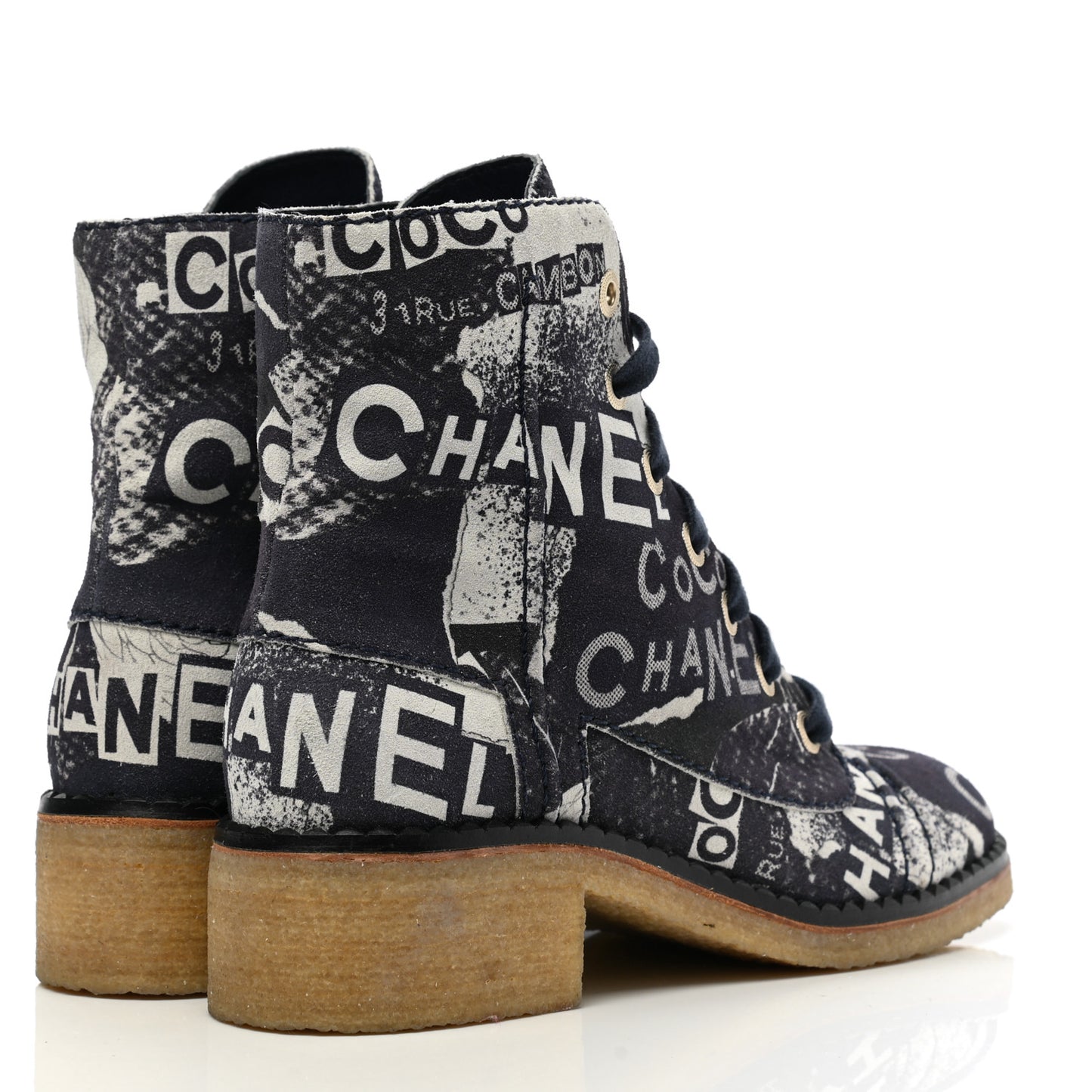Printed CC Canvas 31 Rue Cambon Lace Up Combat Boots 38 Navy Black