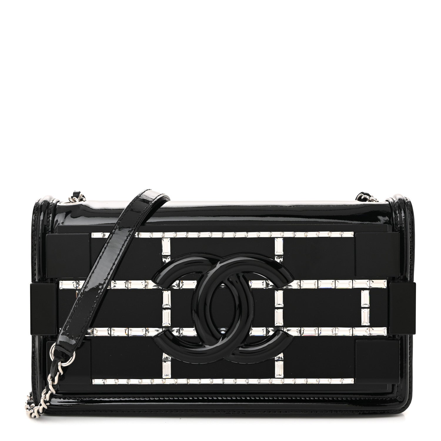 Chanel Plexiglass Patent Crystal Lego Brick Flap Black 1 of 10