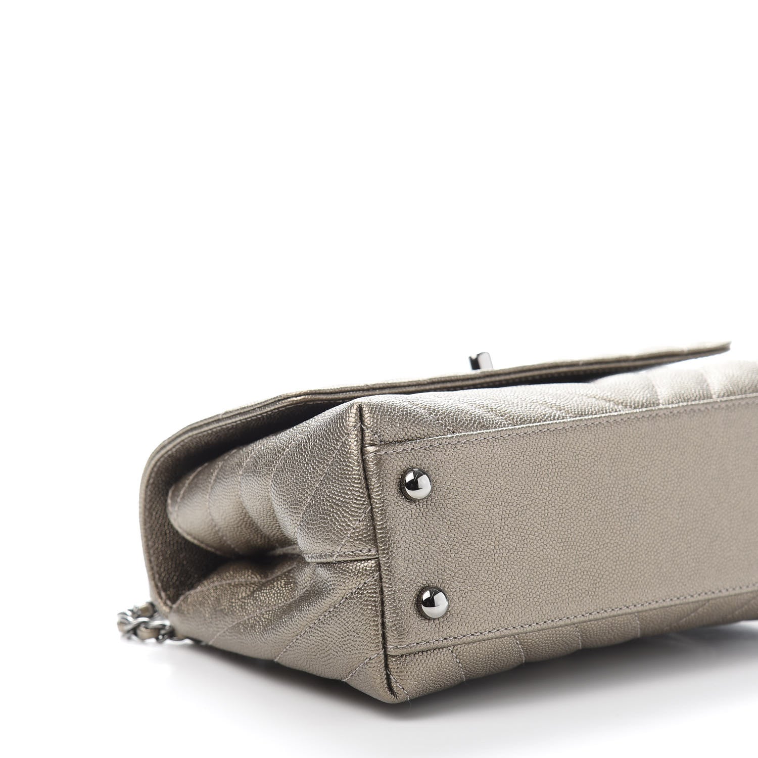 Chanel Metallic Caviar Chevron Quilted Mini Coco Handle Flap Light Gold 8 of 12