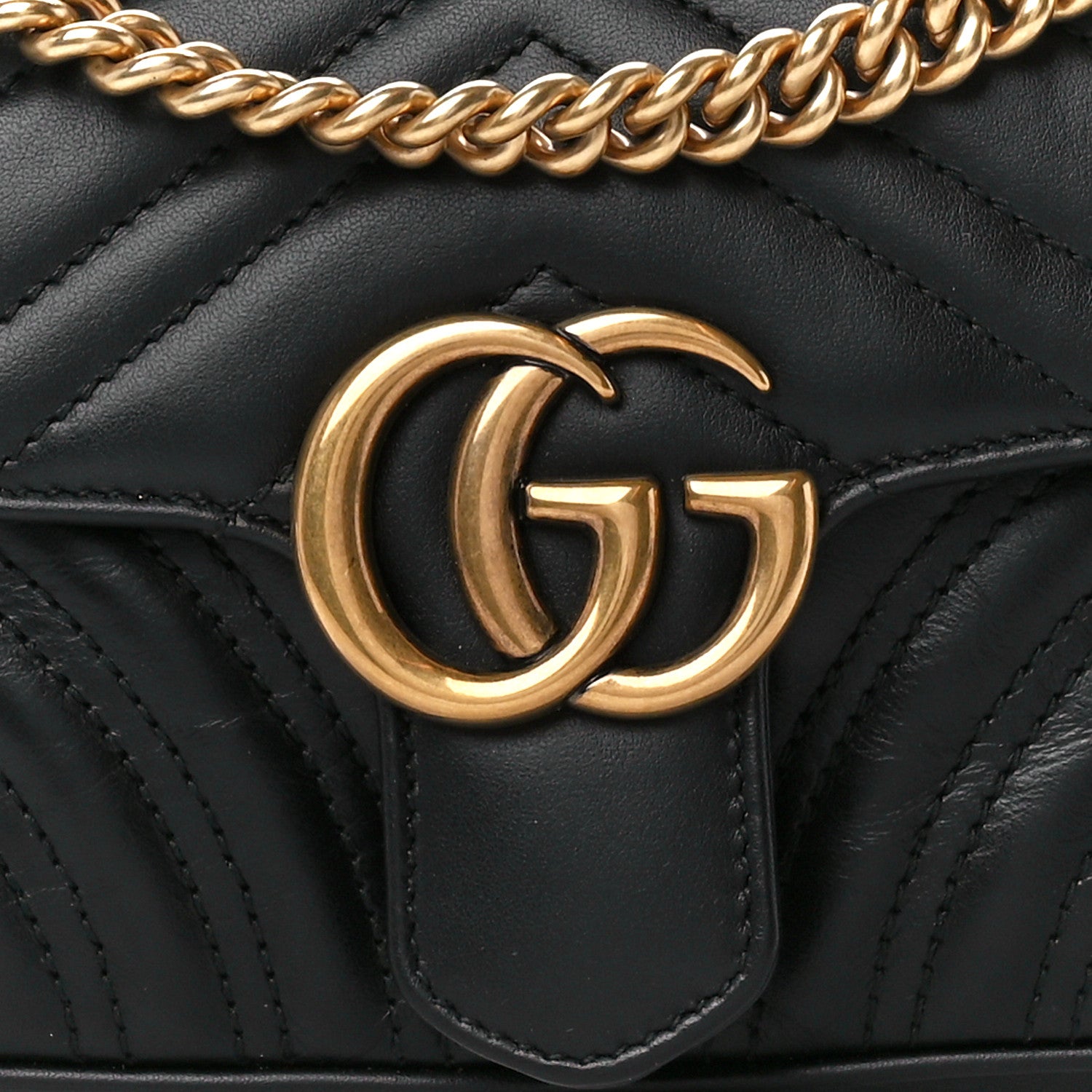 Gucci Calfskin Matelasse Mini GG Marmont Shoulder Bag Black 9 of 11