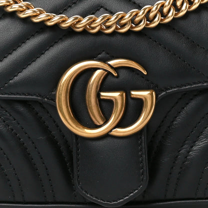 Gucci Calfskin Matelasse Mini GG Marmont Shoulder Bag Black 9 of 11