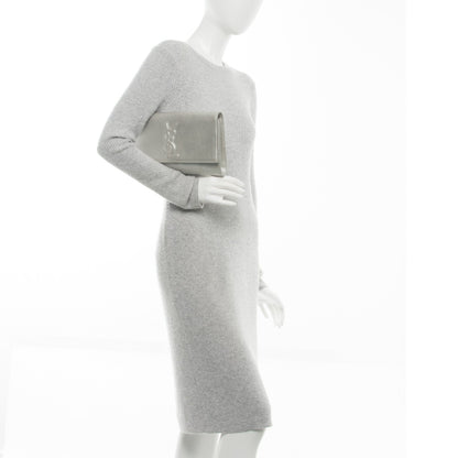 Saint Laurent Metallic Calfskin Monogram Large Belle De Jour Clutch Silver 2 of 11
