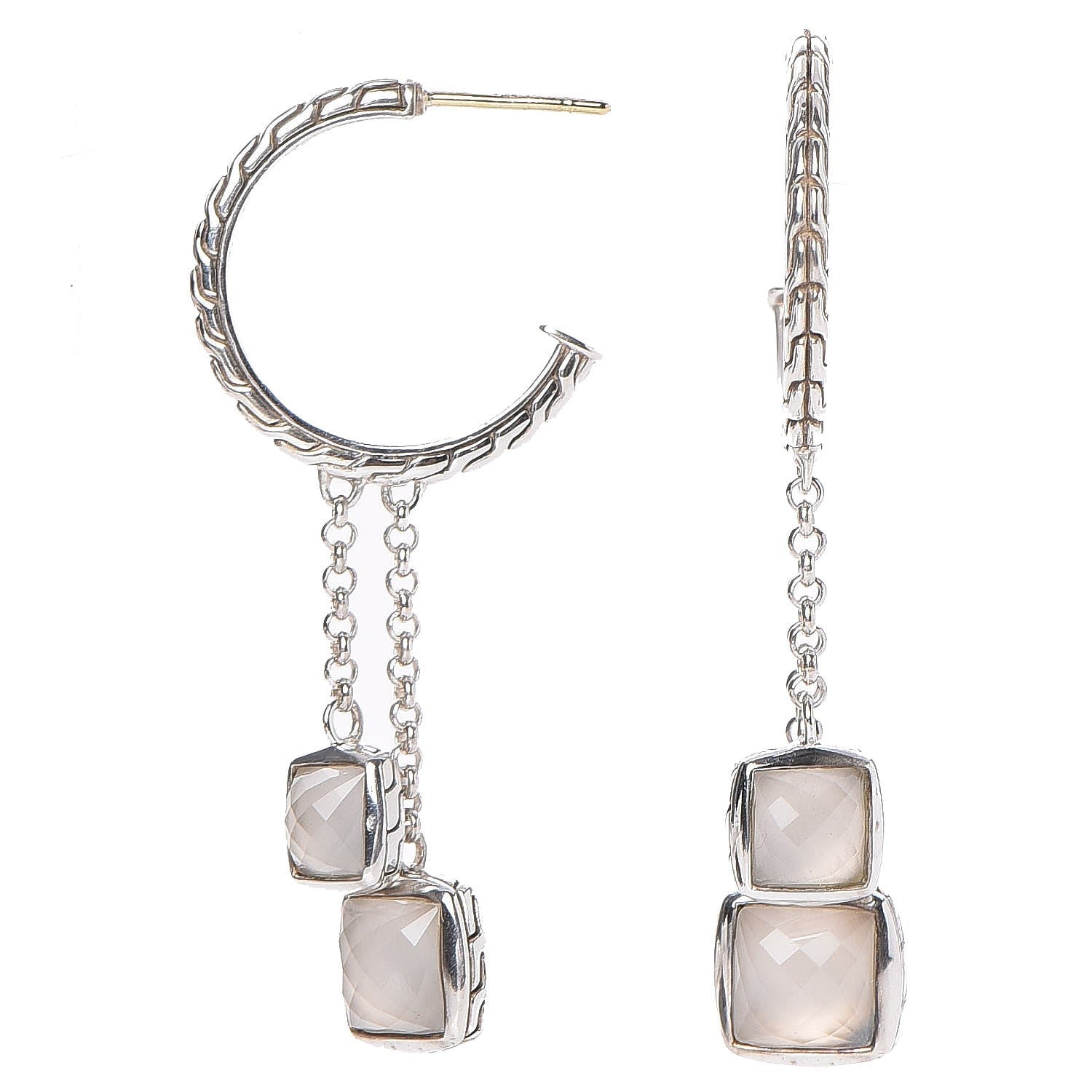 Louis Vuitton JOHN HARDY Sterling Silver White Quartz Batu Classic Chain Hoop Earrings 1 of 5