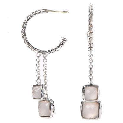 Louis Vuitton JOHN HARDY Sterling Silver White Quartz Batu Classic Chain Hoop Earrings 1 of 5