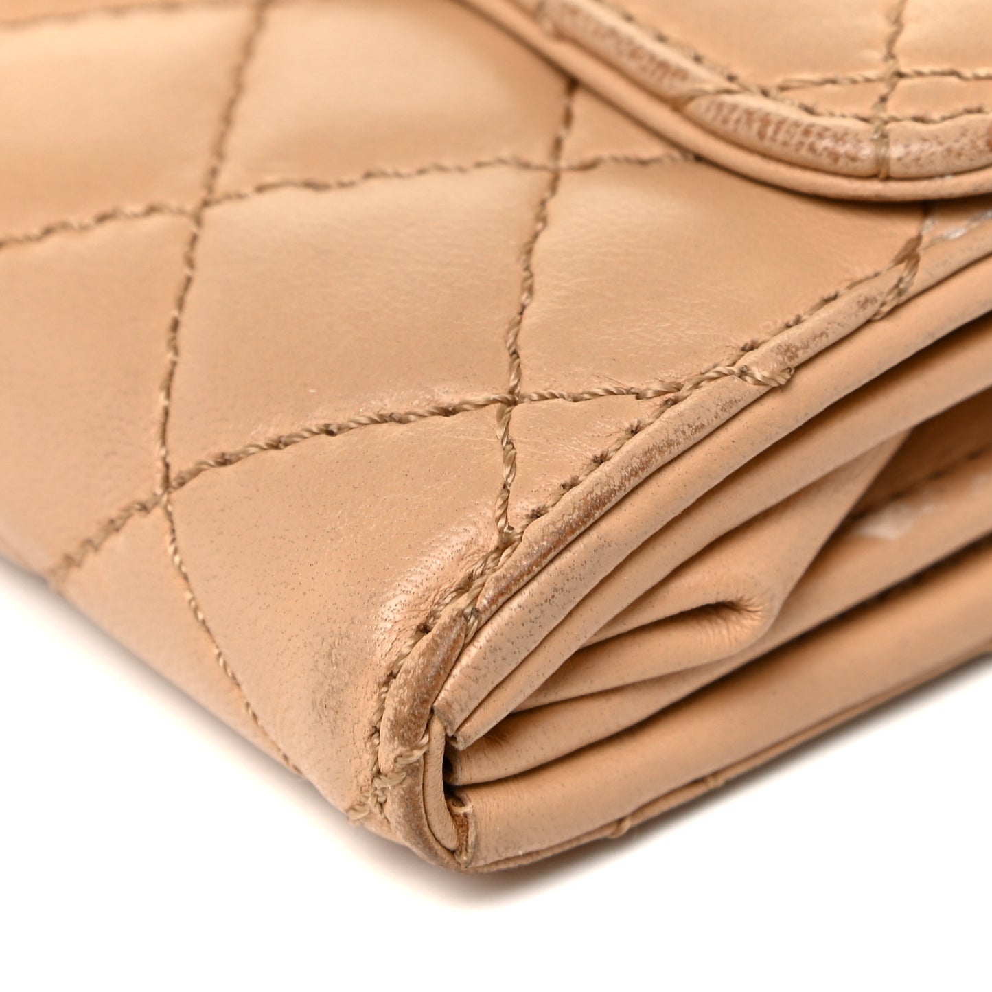 Lambskin Quilted Chain Clutch Flap Beige